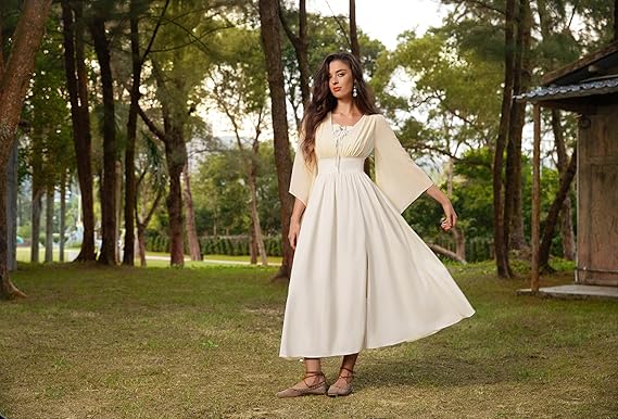 SCARLET DARKNESS Renaissance-jurk voor dames, vetersluiting, 3/4 SCARLET DARKNESS Renaissance-jurk voor dames, vetersluiting, 3/4