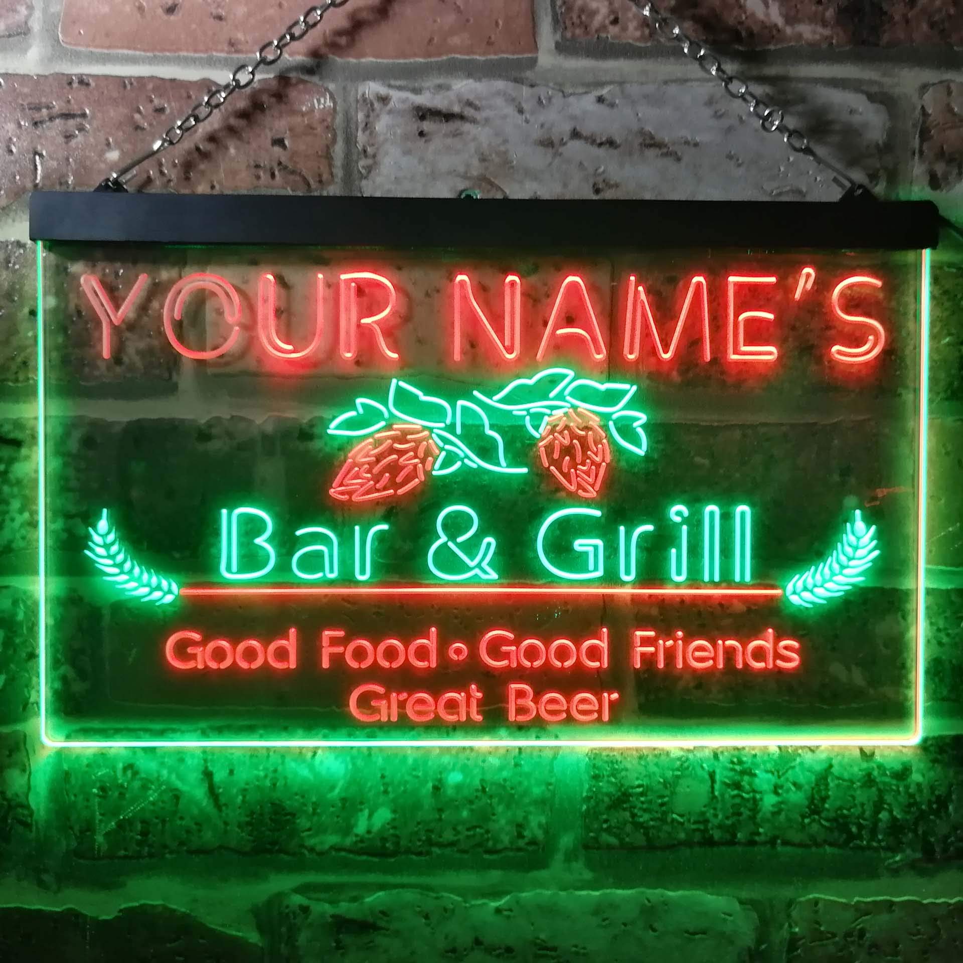 Personalized Your Name Est Year Theme Bar Grill Kitchen Beer Dual Color LED Enseigne Lumineuse Neon Sign Vert et rouge 600 x 400mm st6s64-pr1-tm-gr