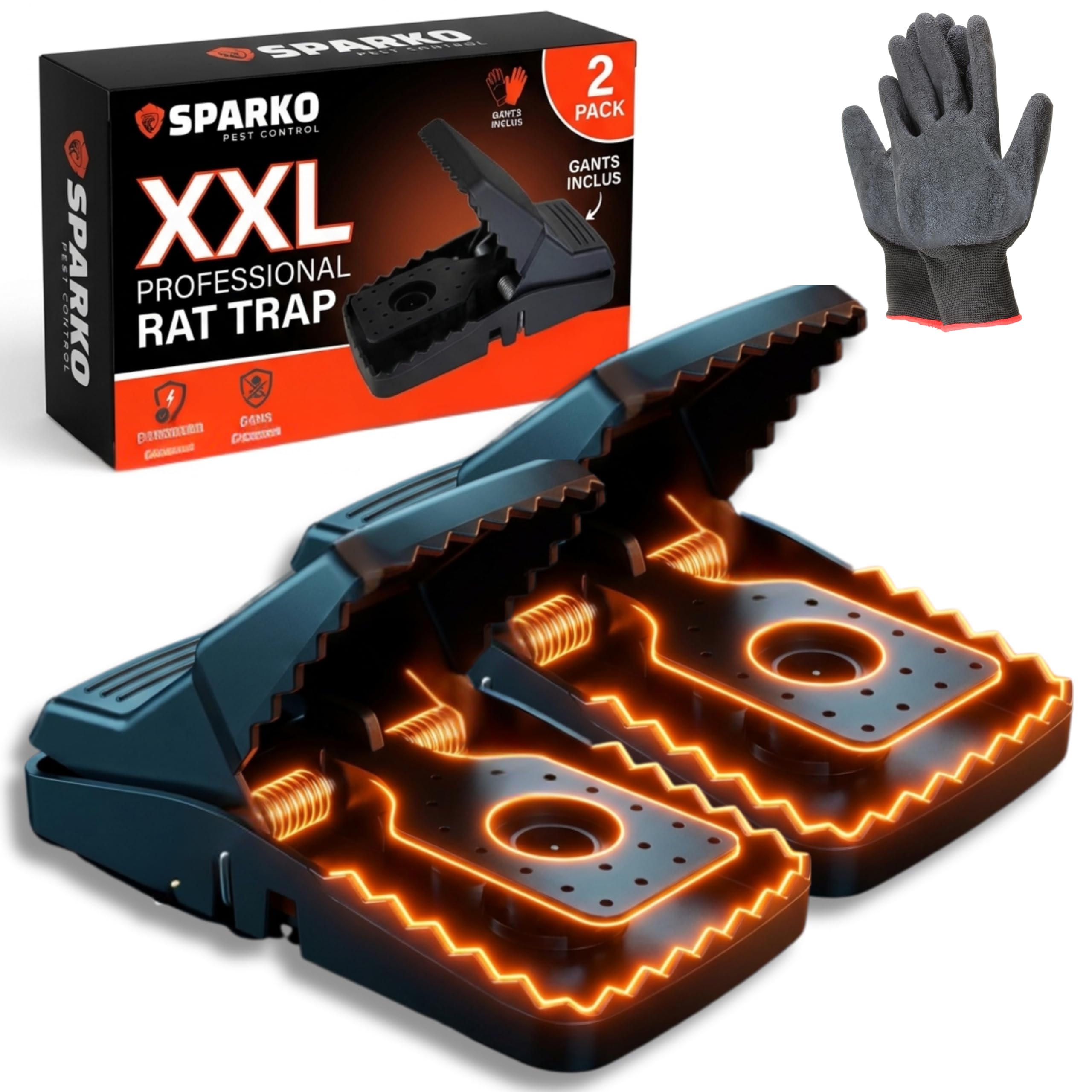 SPARKO Piège à Rat XXL (Lot de 2) - Piege a Rat Professionnel prêt à l’Emploi - Piege a Souris Non Toxique - tapetteà Souris Puissante - Anti Souris intérieur/extérieur - tapette à Rats