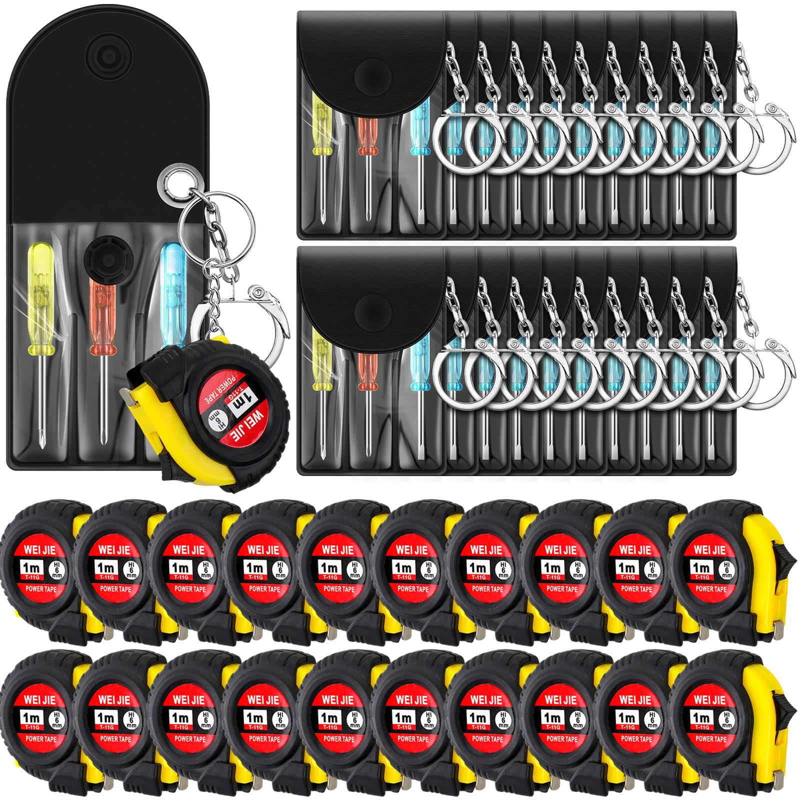 Jutom 168 Pcs Mini Tape Measure Keychain Bulk Mini Screwdriver Keychain Set for Adult Men Party Favors Tool Fathers Gifts