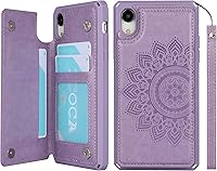 Vista 12 de iCoverCase Funda compatible con iPhone XR con tarjetero para mujer, con bloqueo RFID en relieve, de piel sintética, con correa de muñeca