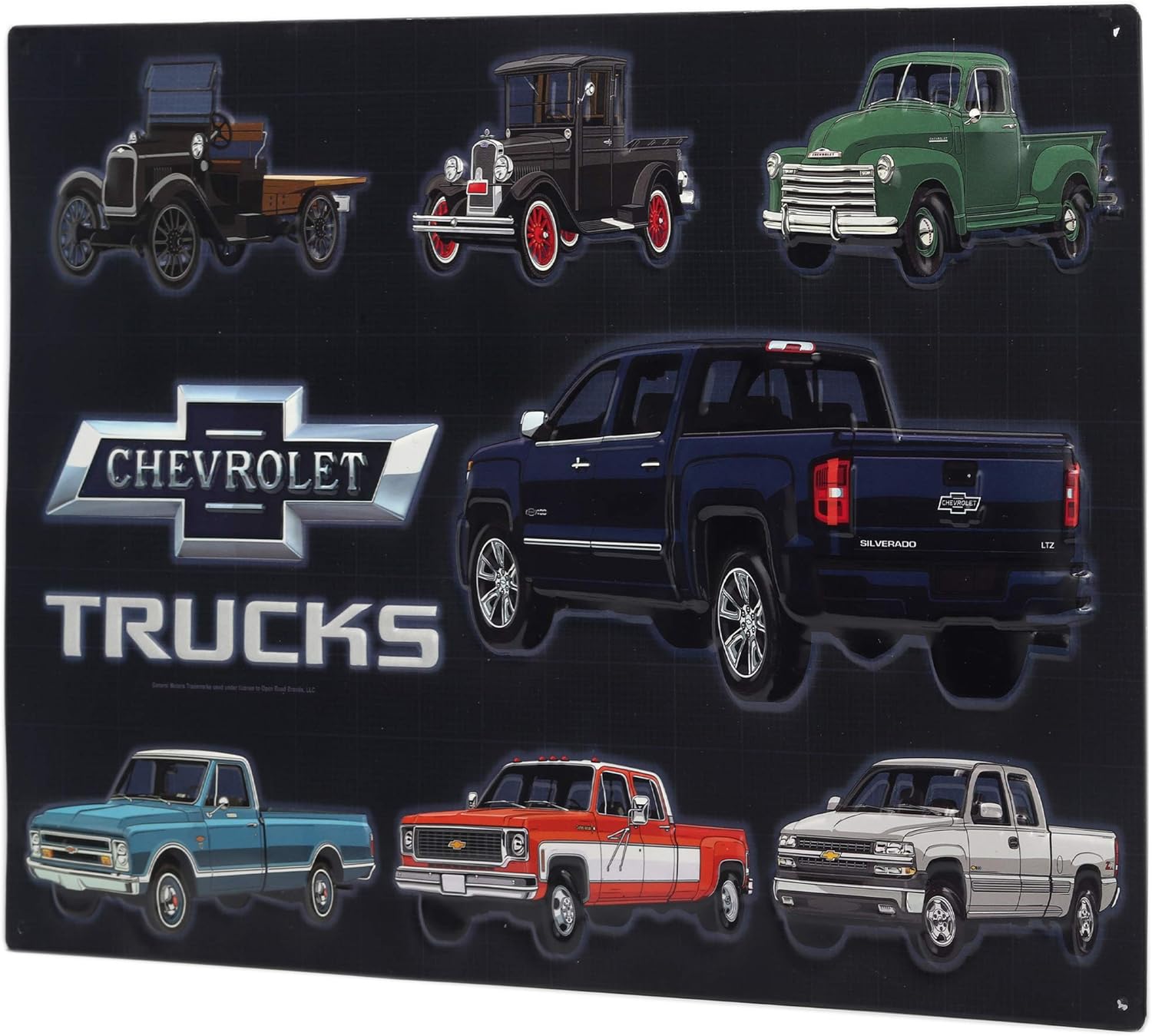 Chevrolet Trucks Collage Embossed Metal Sign - Vintage Chevrolet Wall Art for Man Cave or Garage