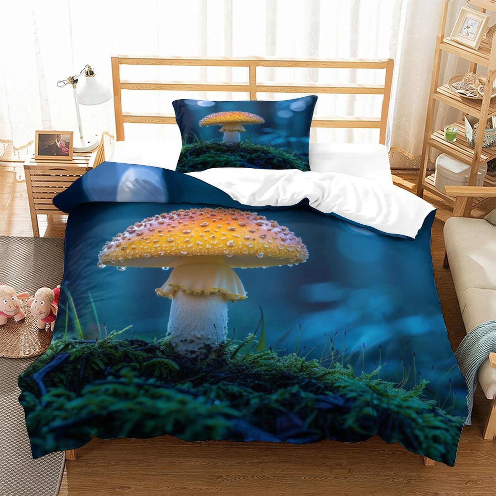 P1S9U7W5Y Enchanting Mushroom 3D Printed Microfiber Duvet Cover Set 3pcs Fantasy Forest Bedding Single