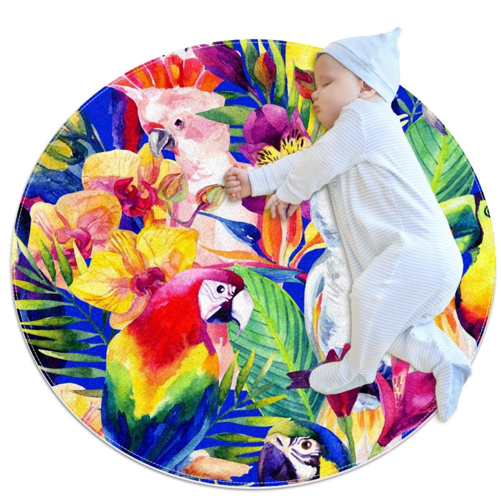 Tapis de chambre enfant perroquet aquarelle pour sol doux
