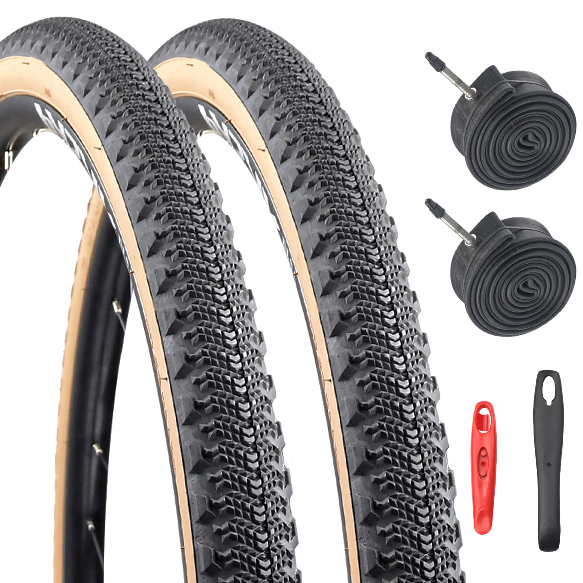 MEGHNA 700x42c Road & Gravel Bike Tyre Set - High-Grip, Puncture-Resistant w/Butyl Inner Tubes & Tyre Levers (42-622, 29x1.6") — image 1