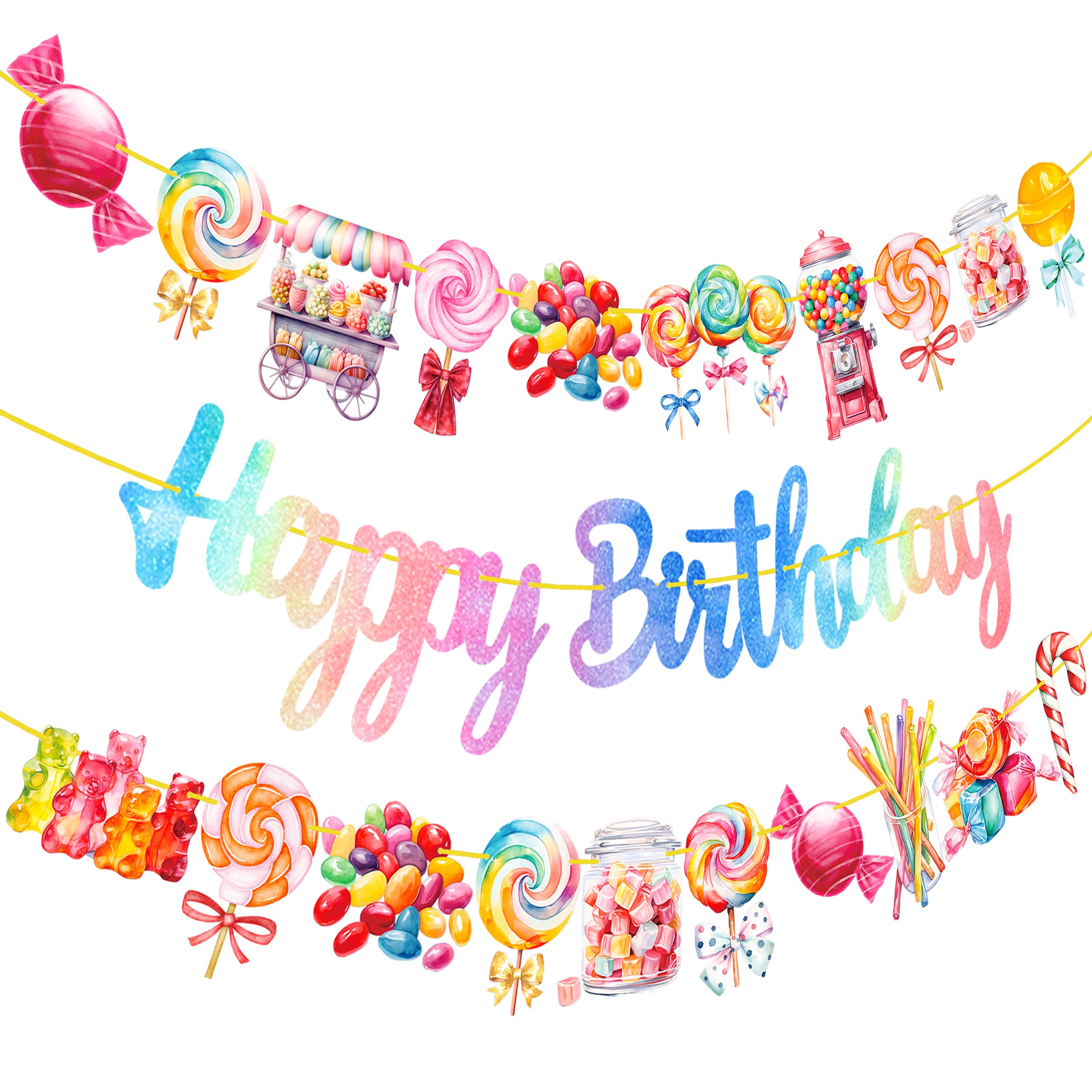 Candyland Birthday Party Decoration Colorful Lollipop Happy Birthday Banners for Candyland Candy Theme Party Baby Shower Supplies