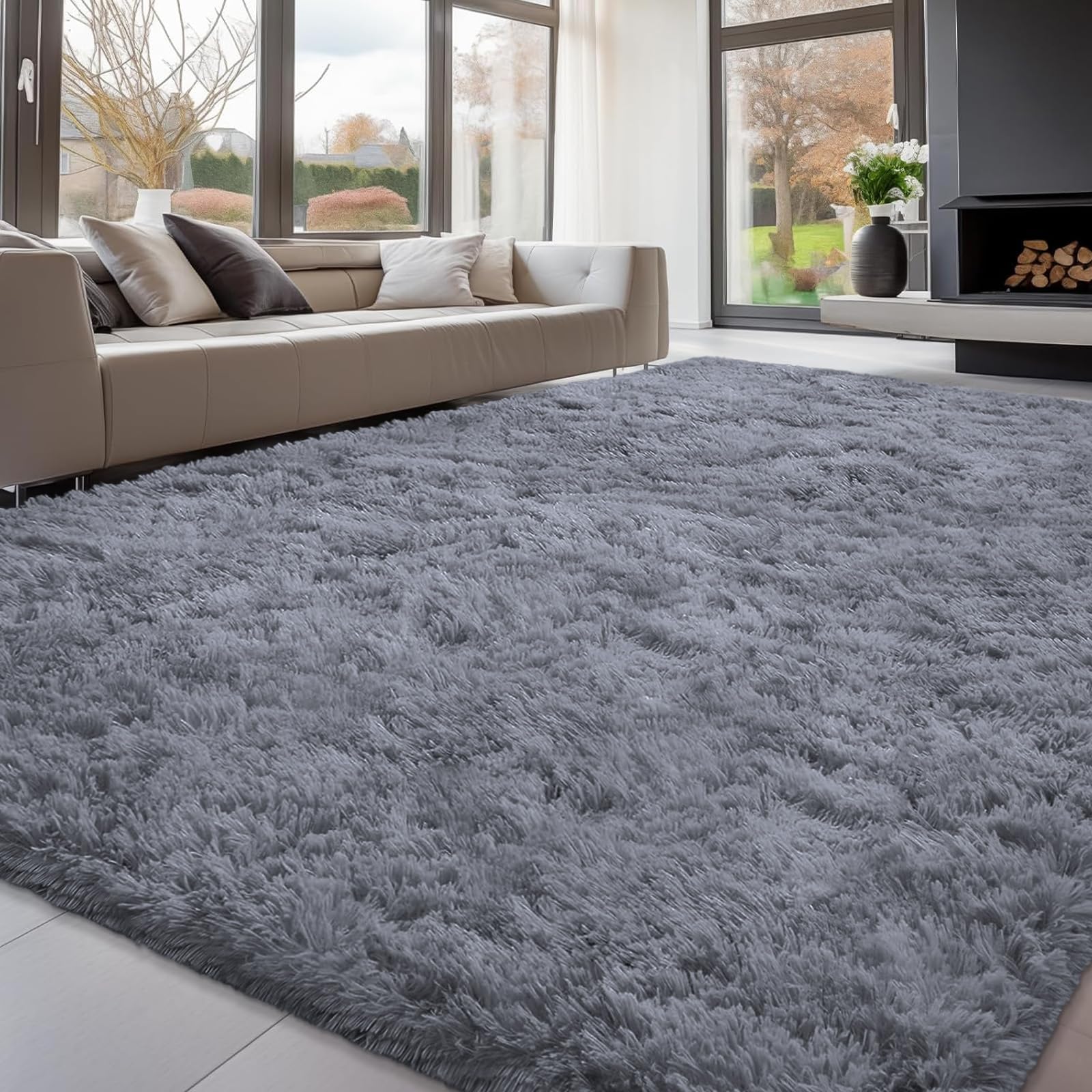 FVVRAX Flauschiger Hochflor Teppich 180x270 cm Grau | Extra weicher Shaggy Teppich rutschfest für Wohnzimmer Schlafzimmer | Kuscheliger Bodenteppich für Kinder Haustiere
