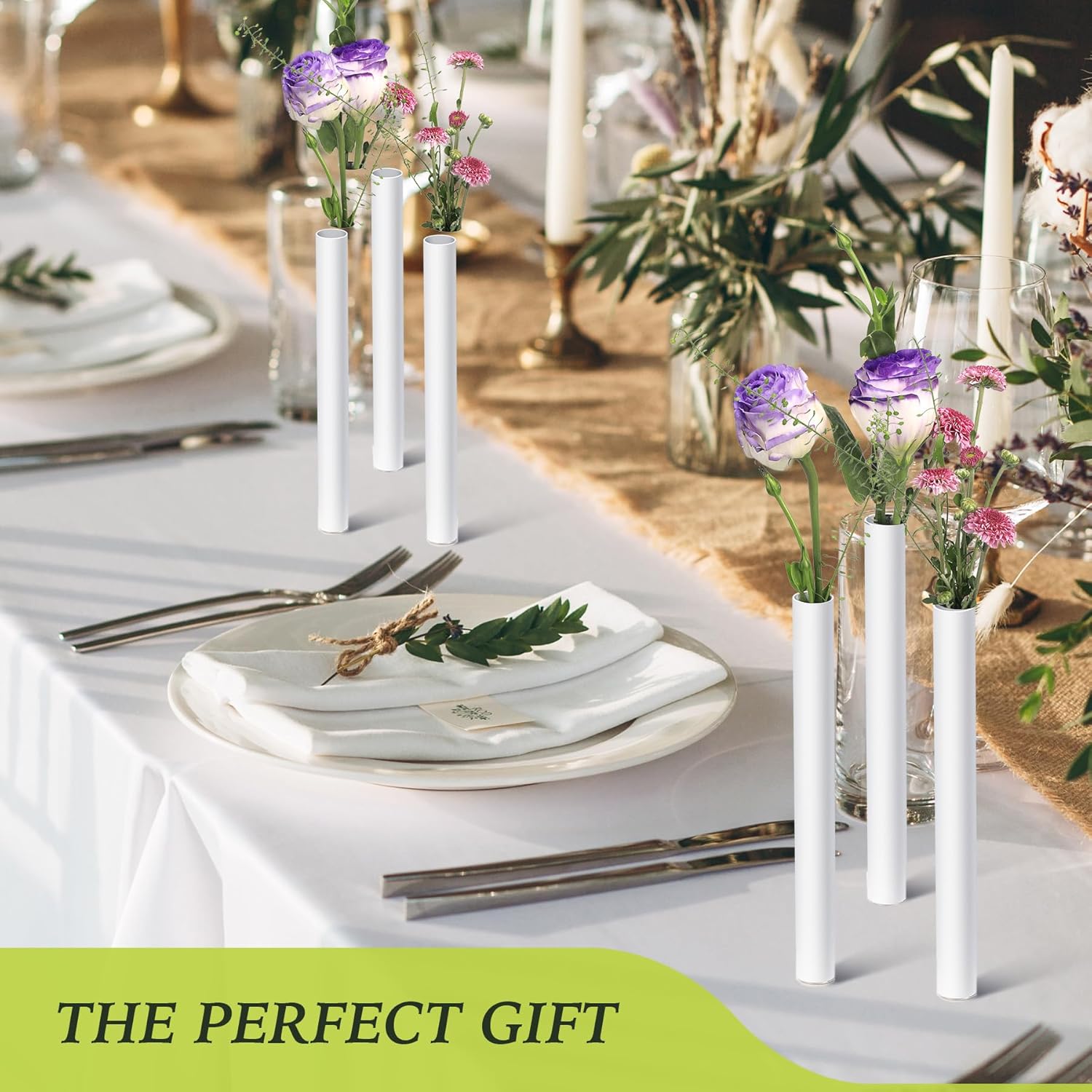 Single Flower Vase, Magnetic vase, Aluminum vase, Suitable for Fresh Flowers and Dried Flower Branches or Artificial Flowers, Desktop Center Decoration, Modern Style - White 10 Pieces - Image 2