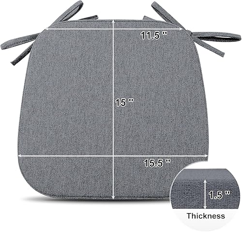 Miniatura 2 de Shinnwa Cojines de asiento para sillas de cocina, cojín antideslizante para silla de comedor con lazos, 15 x 15.5 pulgadas, gris oscuro