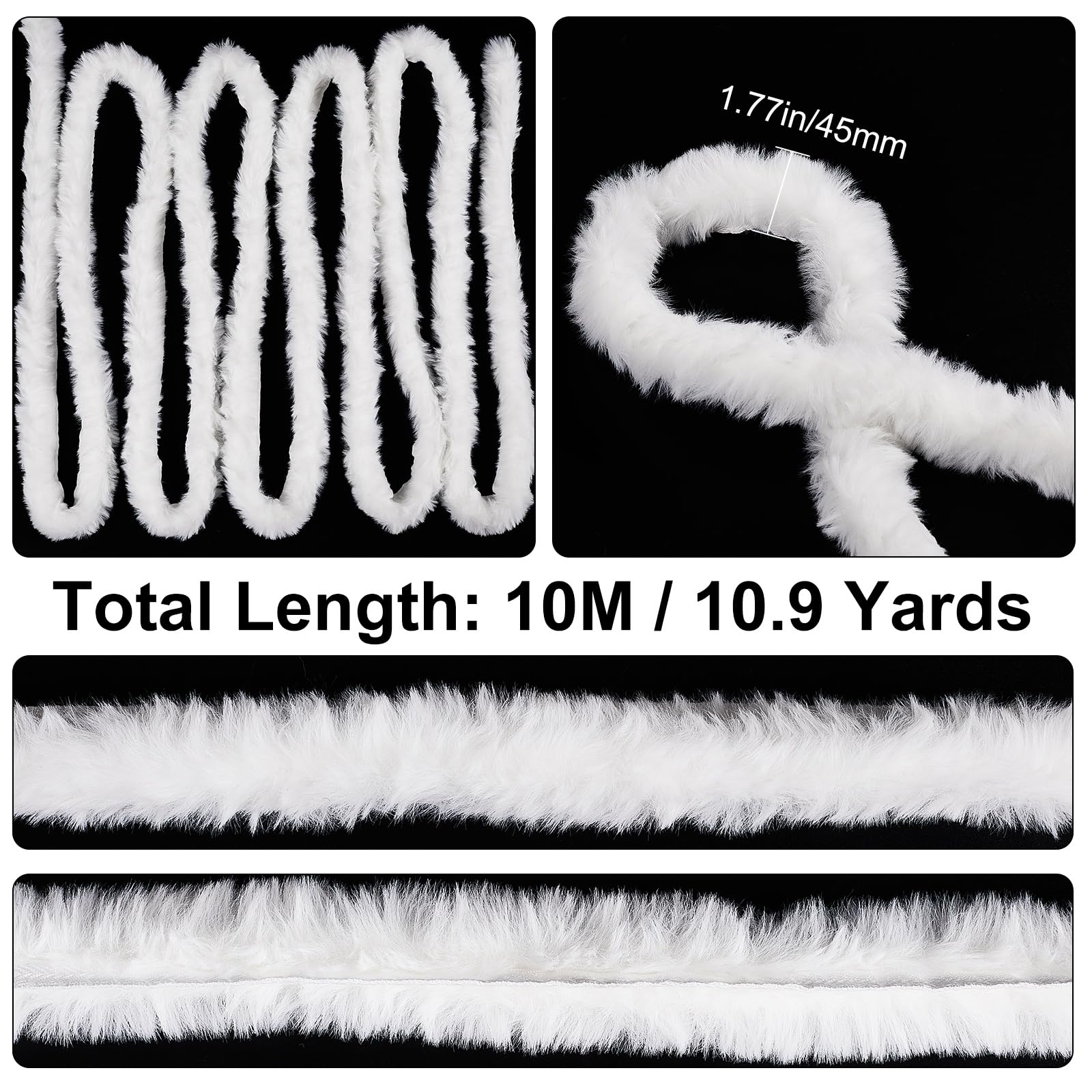 GORGECRAFT 11 Yard Boa di Piume Bianche Nastro di Pelliccia Sintetica Tessuto Rotolo Boa di Piume di Marabù Boa di Piume Natalizie per La Decorazione Dell'Albero di Natale O Ghirlande di Fiocchi