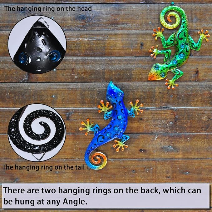 Decoración de pared metal gecko lagarto arte de jardín miniatura 7