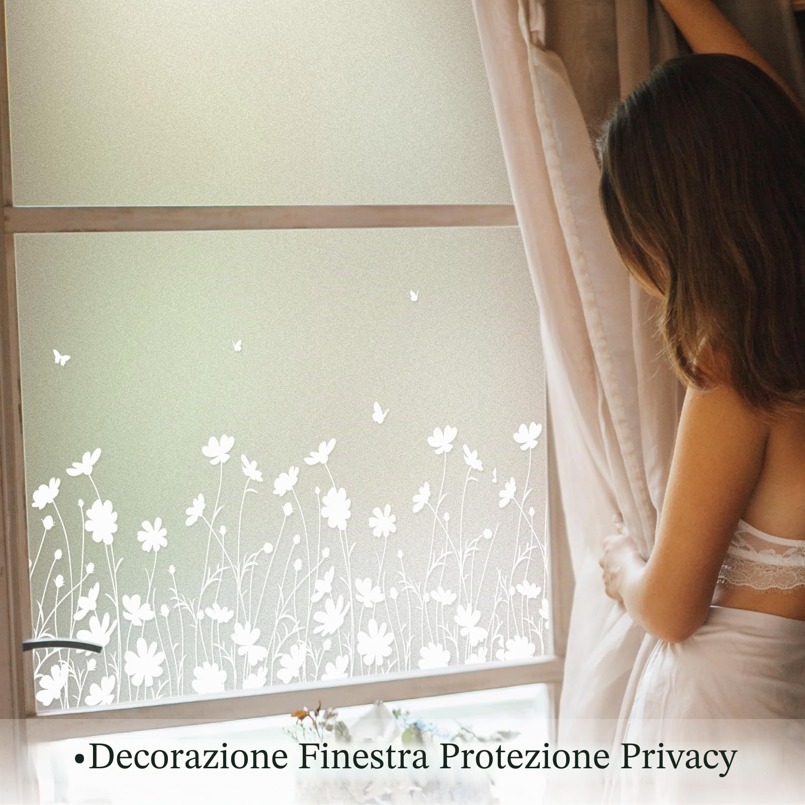 dktie Pellicola per finestre in vinile smerigliato per la privacy, pellicola per finestre senza colla, pellicola per finestre in vetro colorato rimovibile per cucina, bagno, camera dei bambini, 90 x