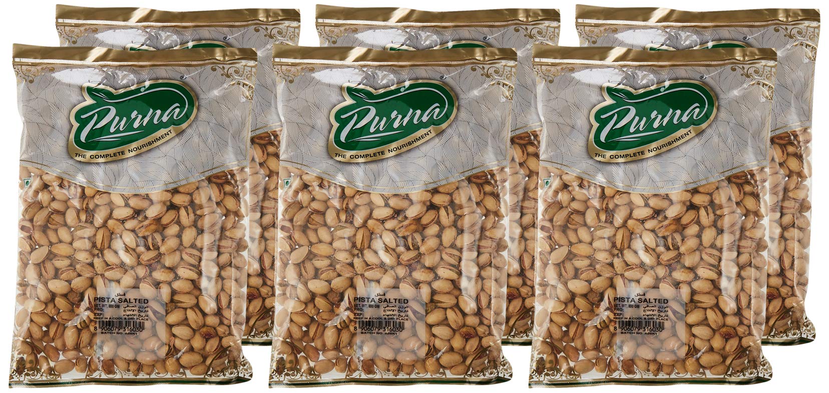 Purna Pista Salted - 800 gm(big)(Pack of 6)