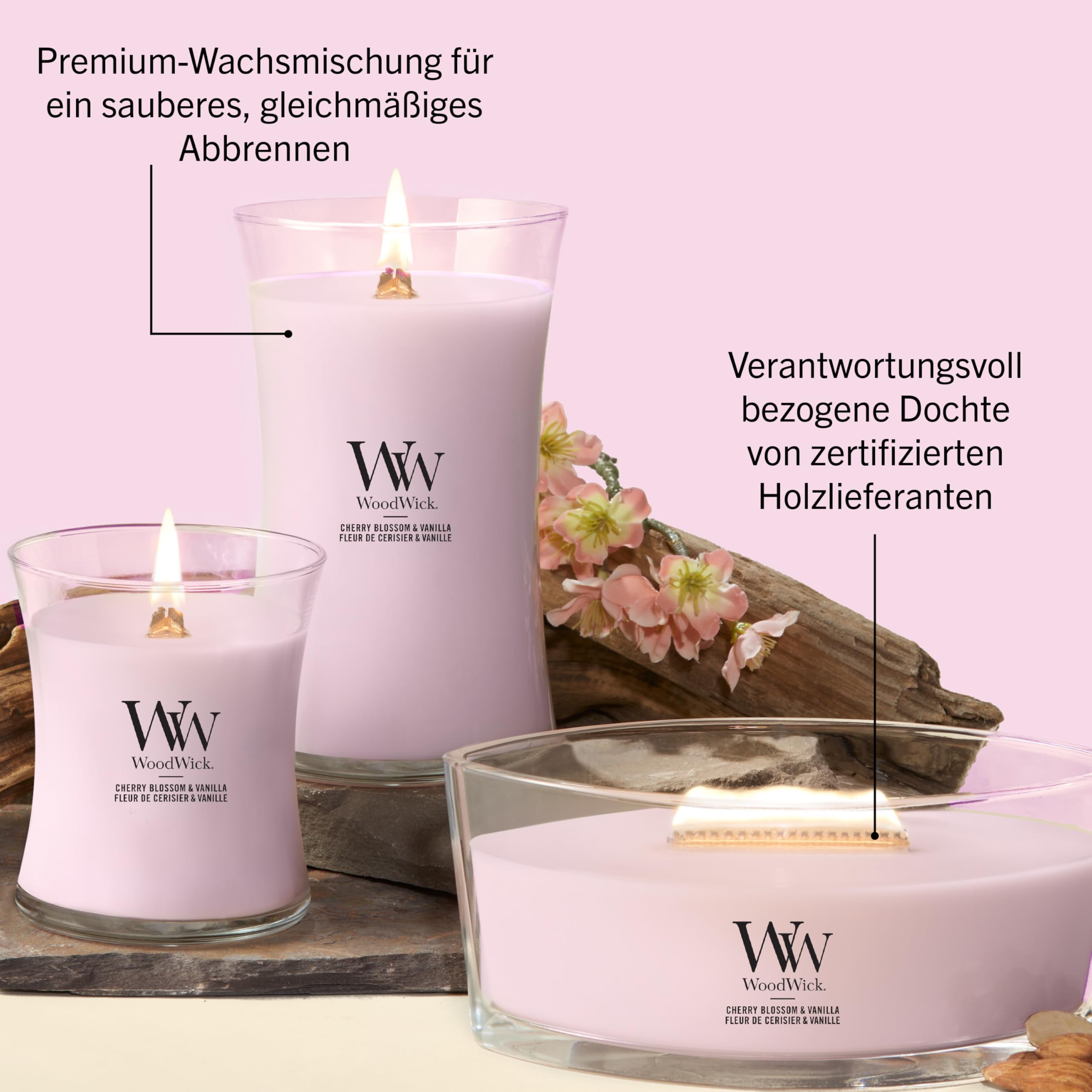 WoodWick Duftkerze | Große Hourglass-Kerze | Cherry Blossom & Vanilla | Perfekte Geschenke für Frauen