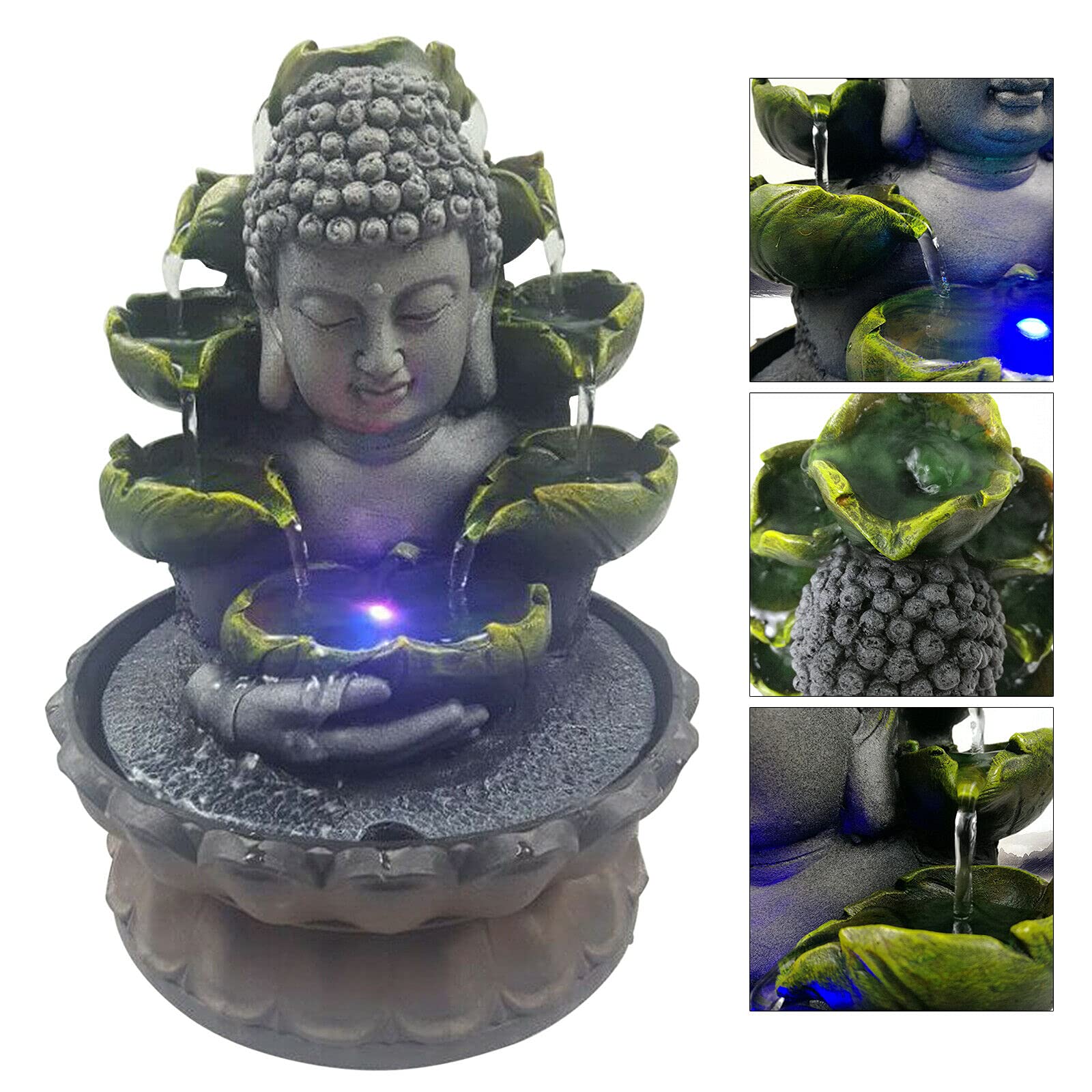 Fontaine d'intérieur Bouddha Décor d'intérieur en résine avec lampe LED 4 couleurs