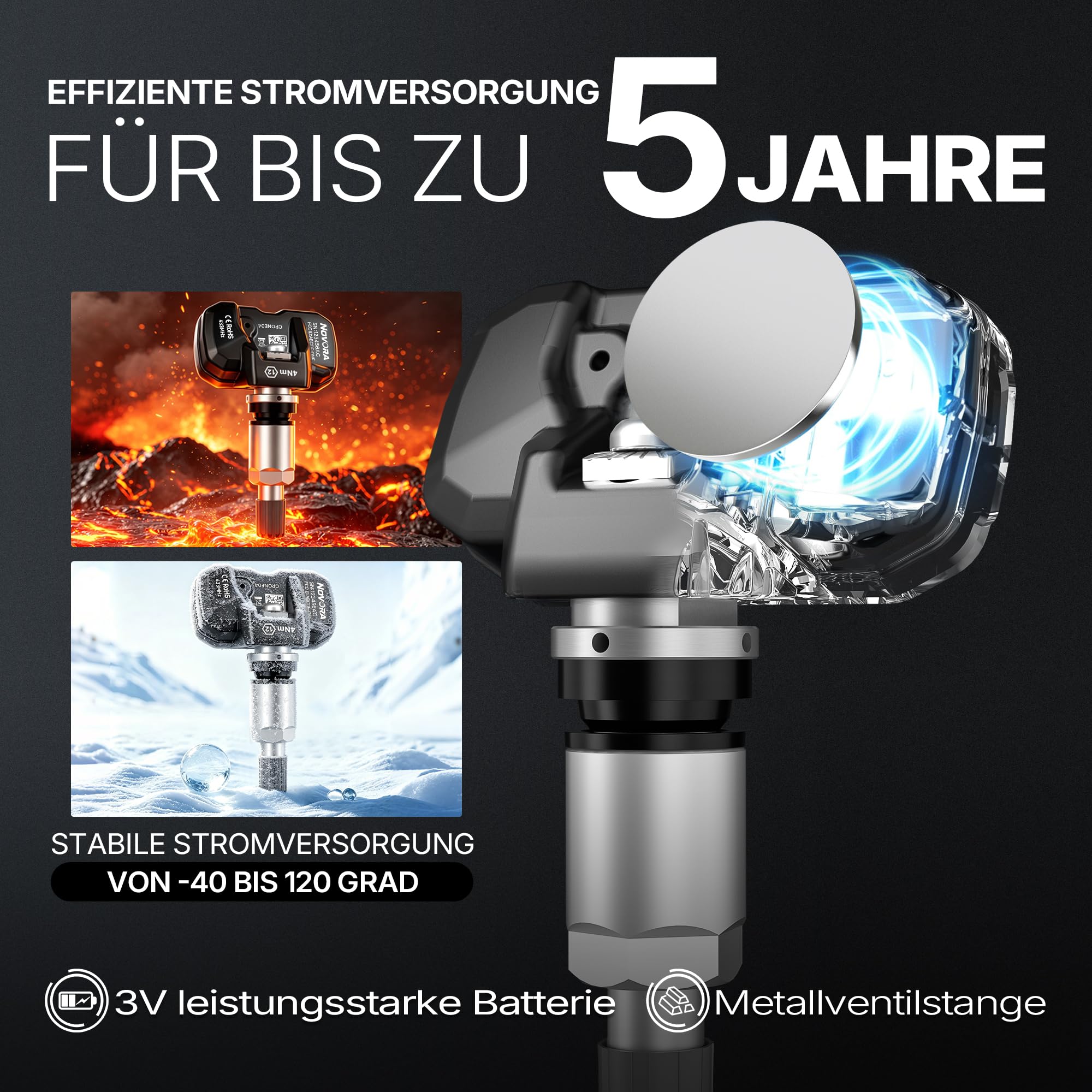 4 Stück TPMS Reifendrucksensor Vorprogrammierter Variabler Winkel | Reifendrucksensor für Porsche Audi BMW Opel Ersatz für A0009050030,5Q0907275,433MHz