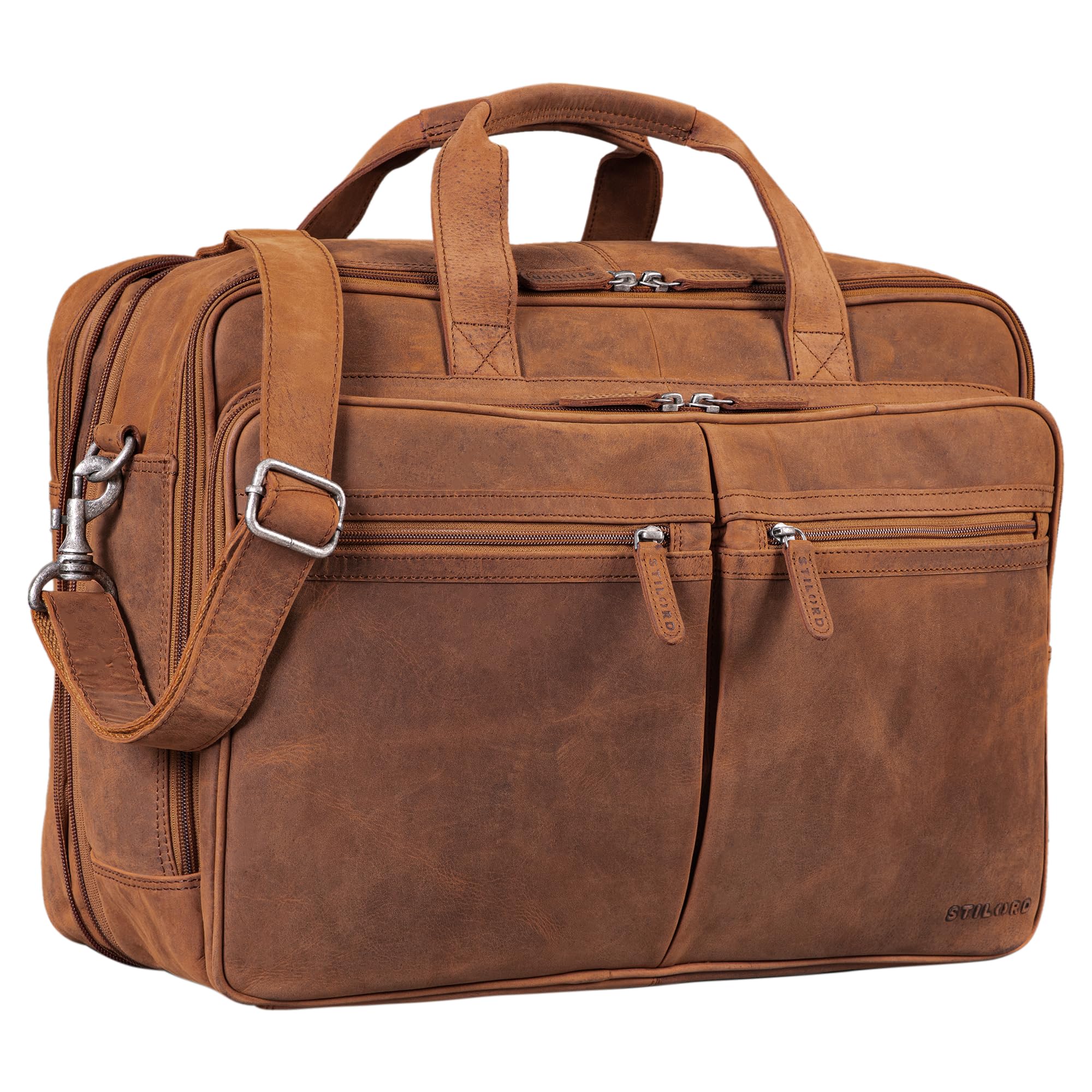 STILORD Gigantus Sacoche Cuir Homme XXL Serviette en Cuir Sac d'enseignant Sac d'affaire Sac bandoulière Homme Sac Professeur Femme Couleur:Noir