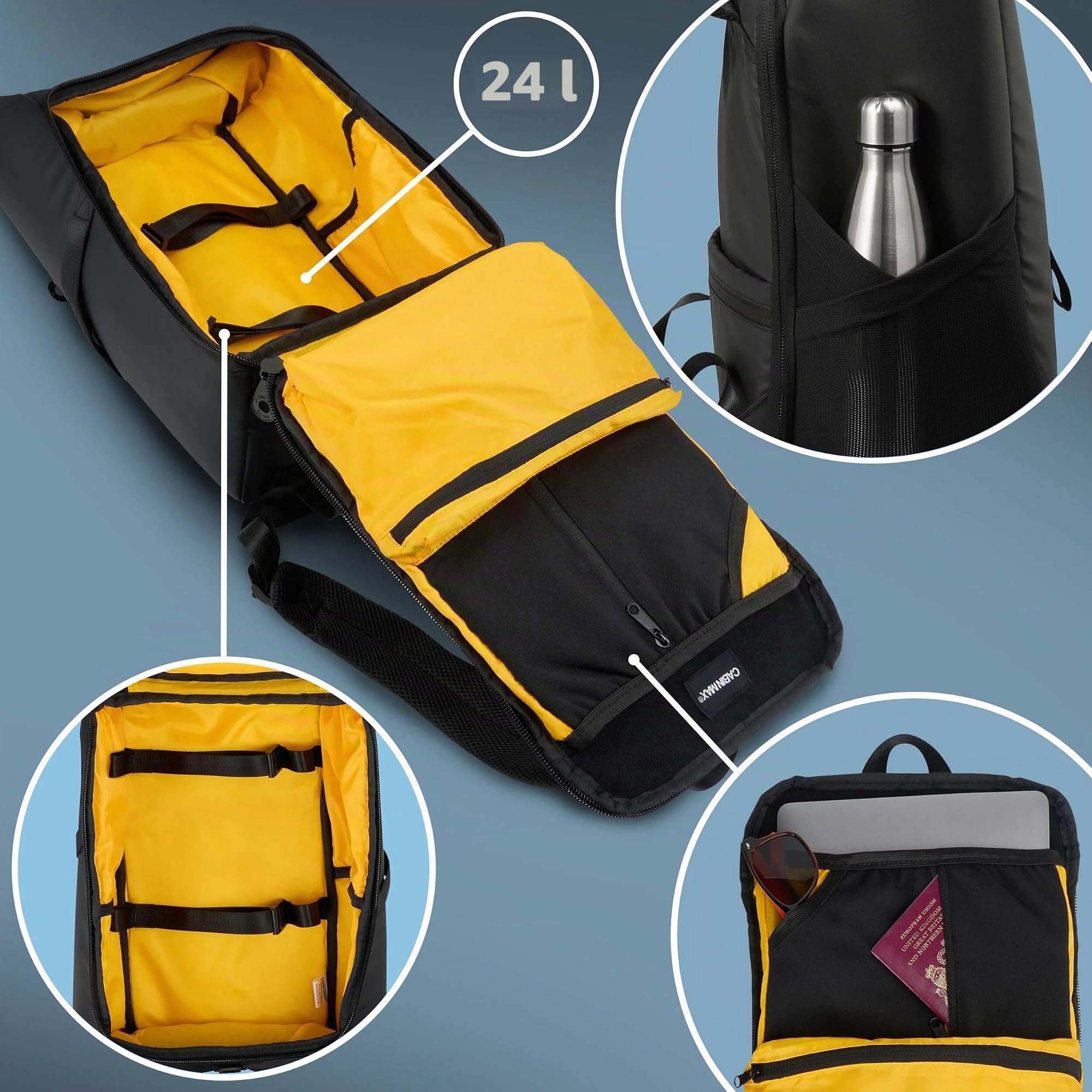 Cabin MAX ISEO - Mochila de Viaje Impermeable, con Parte Superior Enrollable, Bolsa de Transporte, Adecuada para Mochila Ryanair Debajo del Asiento, 40 x 30 x 20cm