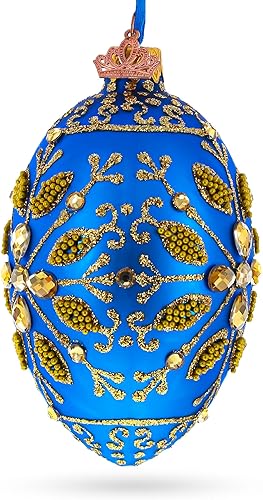 Miniatura 2 de Adorno de huevo de cristal azul con copo de nieve dorado de 4 pulgadas