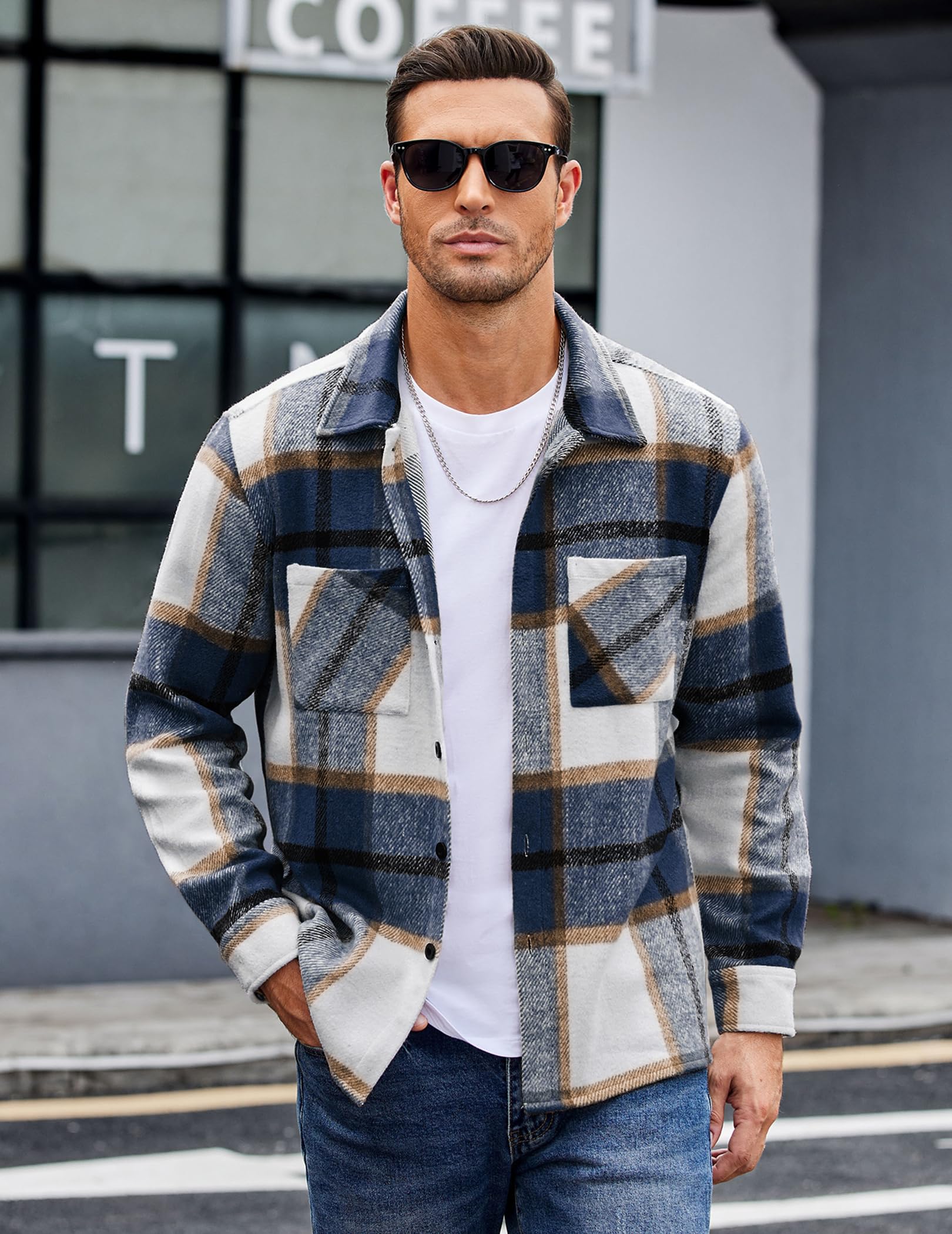 COOFANDY Camicia Giacca Uomo a Quadri Calda Casual
