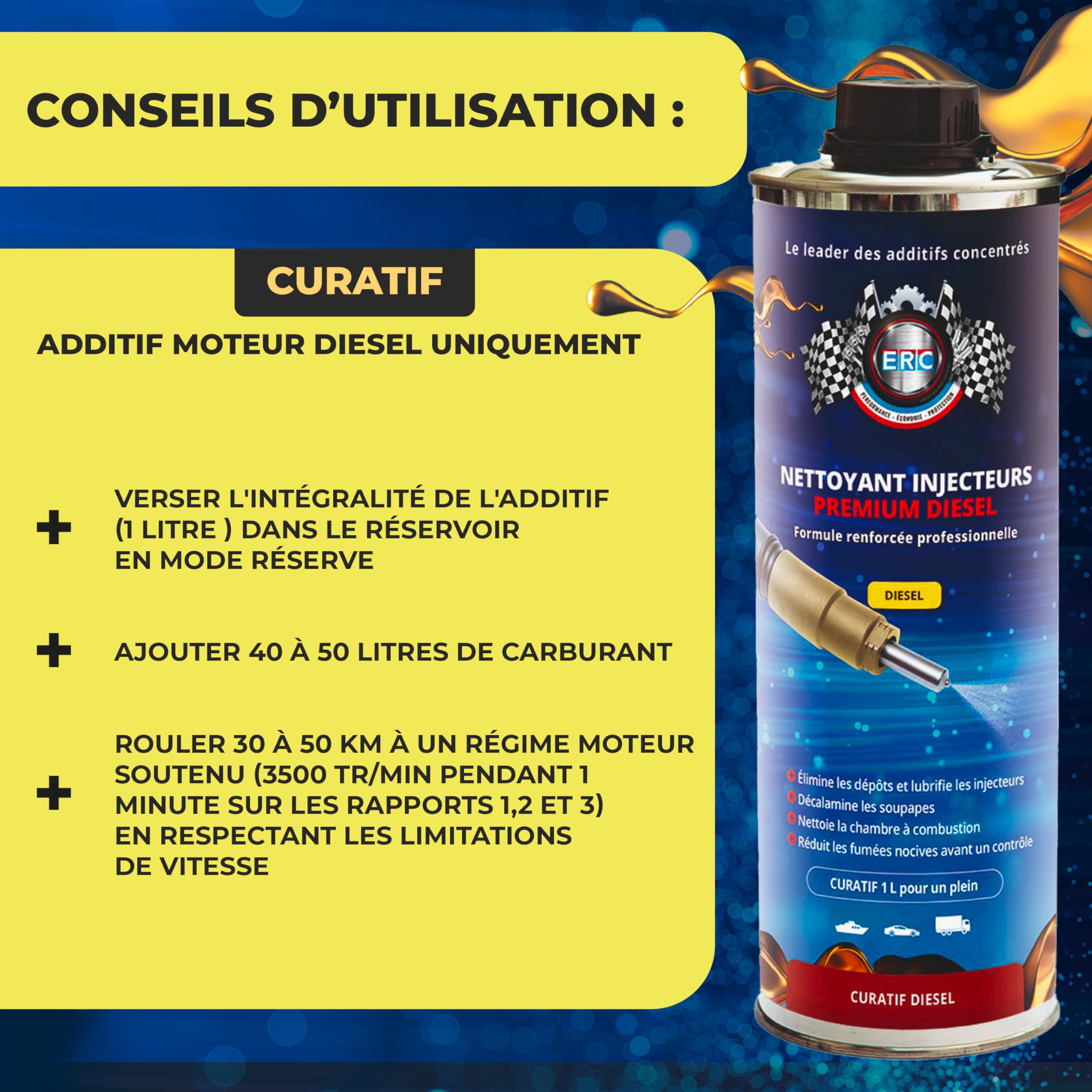 ERC – Limpiador Premium de Inyectores Diésel | Aditivo Diésel | Limpia el Sistema de Inyección | Reduce el Consumo de Combustible | Restaura la Potencia del Motor | Reduce las Emisiones de CO₂ | 1 L