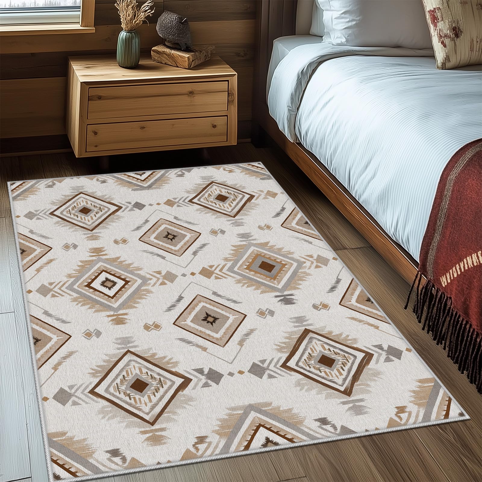 Aztèque Tapis de Salon Lavable en Machine Antiderapant Géométrie Navajo Tapis Chambre Descente de Lit 120x170cm Ethnique Vintage Moquette Interieur Doux Salle à Manger