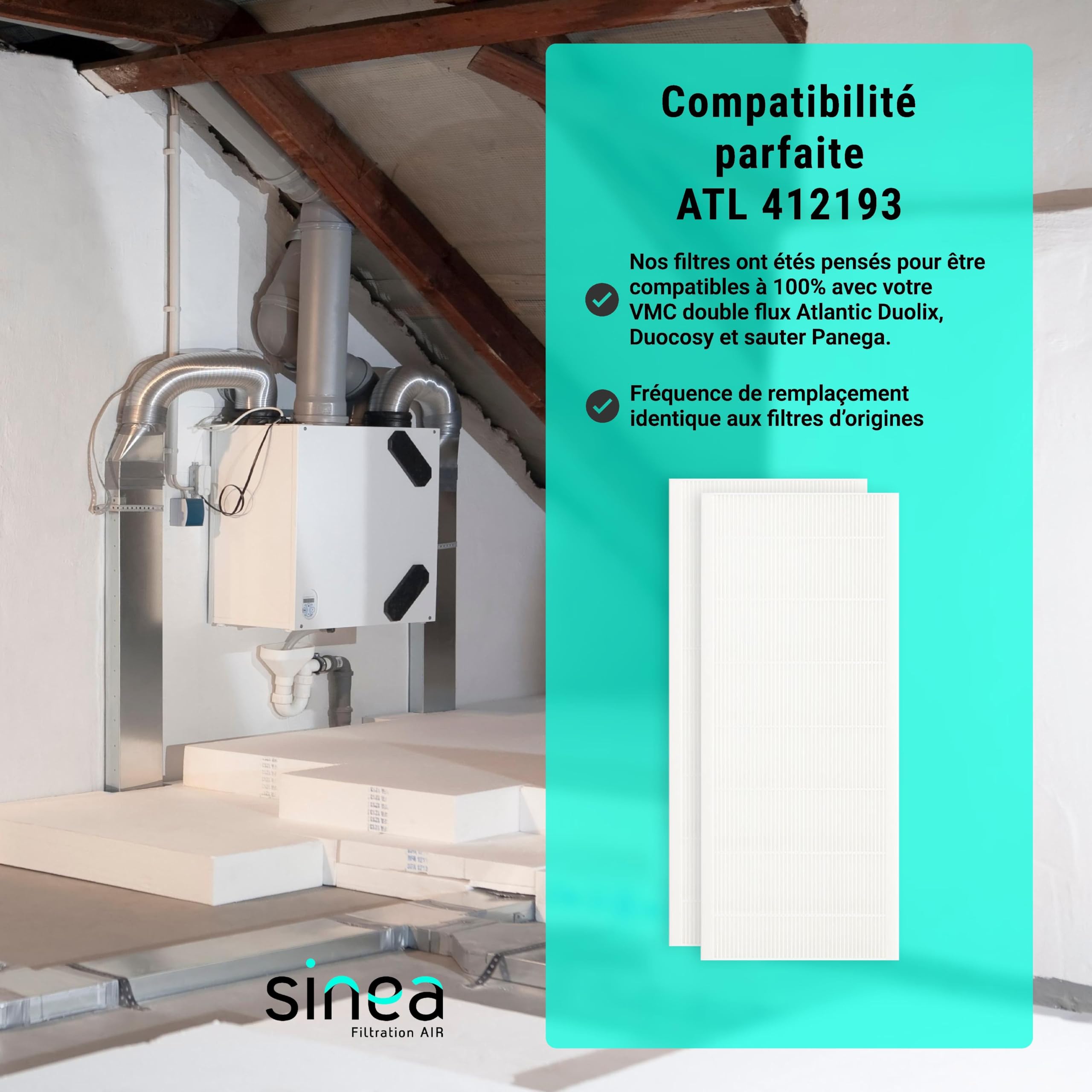 TOP FILTRE - 2 filtres M5 compatibles VMC double flux ATLANTIC DUOLIX ECO-DUOLIX PRIMO - 400x190x22mm (M5 - filtration fine)