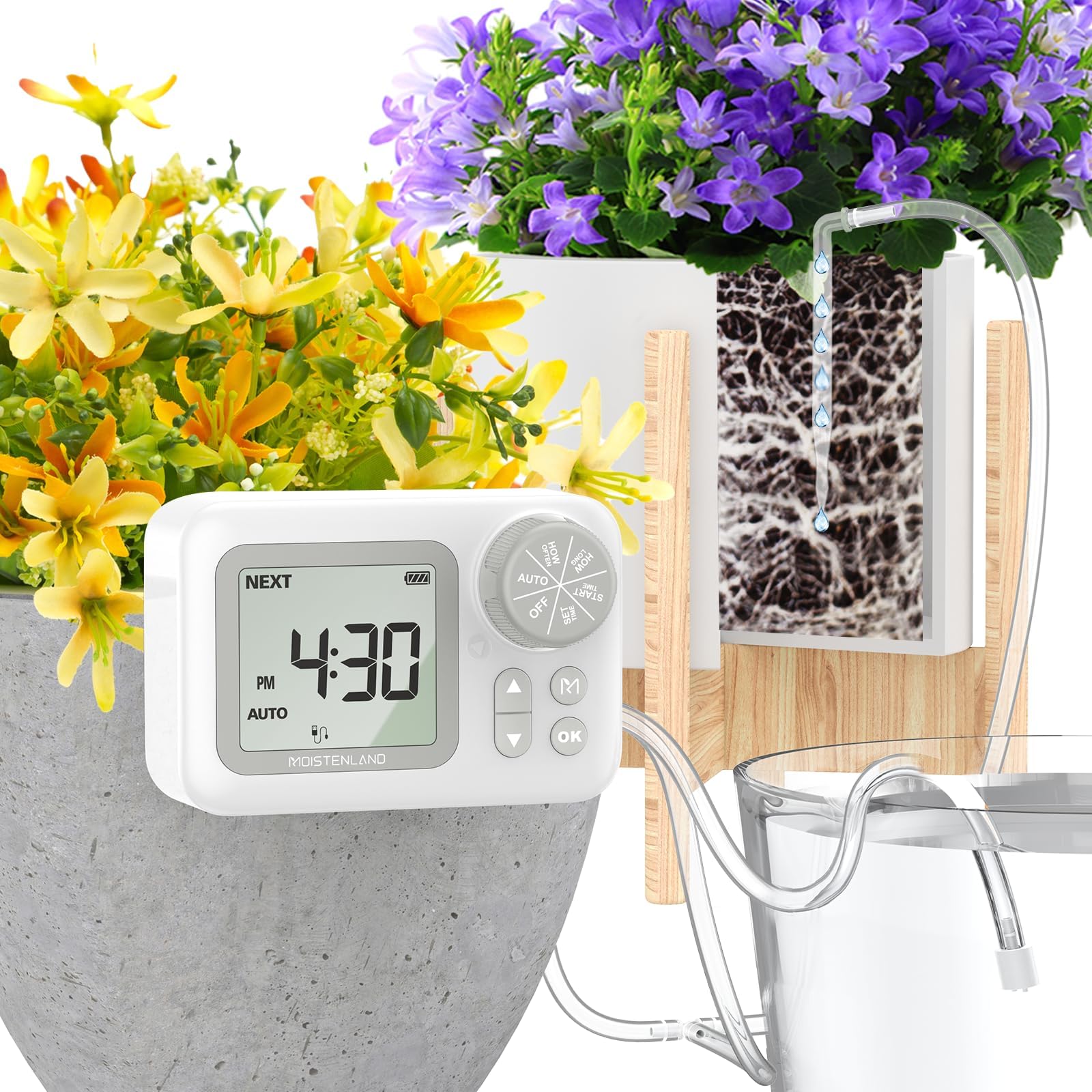 Moistenland [2024 Upgraded] Automatic Drip Irrigation Kit, 15 Potted Indoor Houseplants Support, Indoor Automatic Watering System for Plants, with Digital Programmable Water Timer