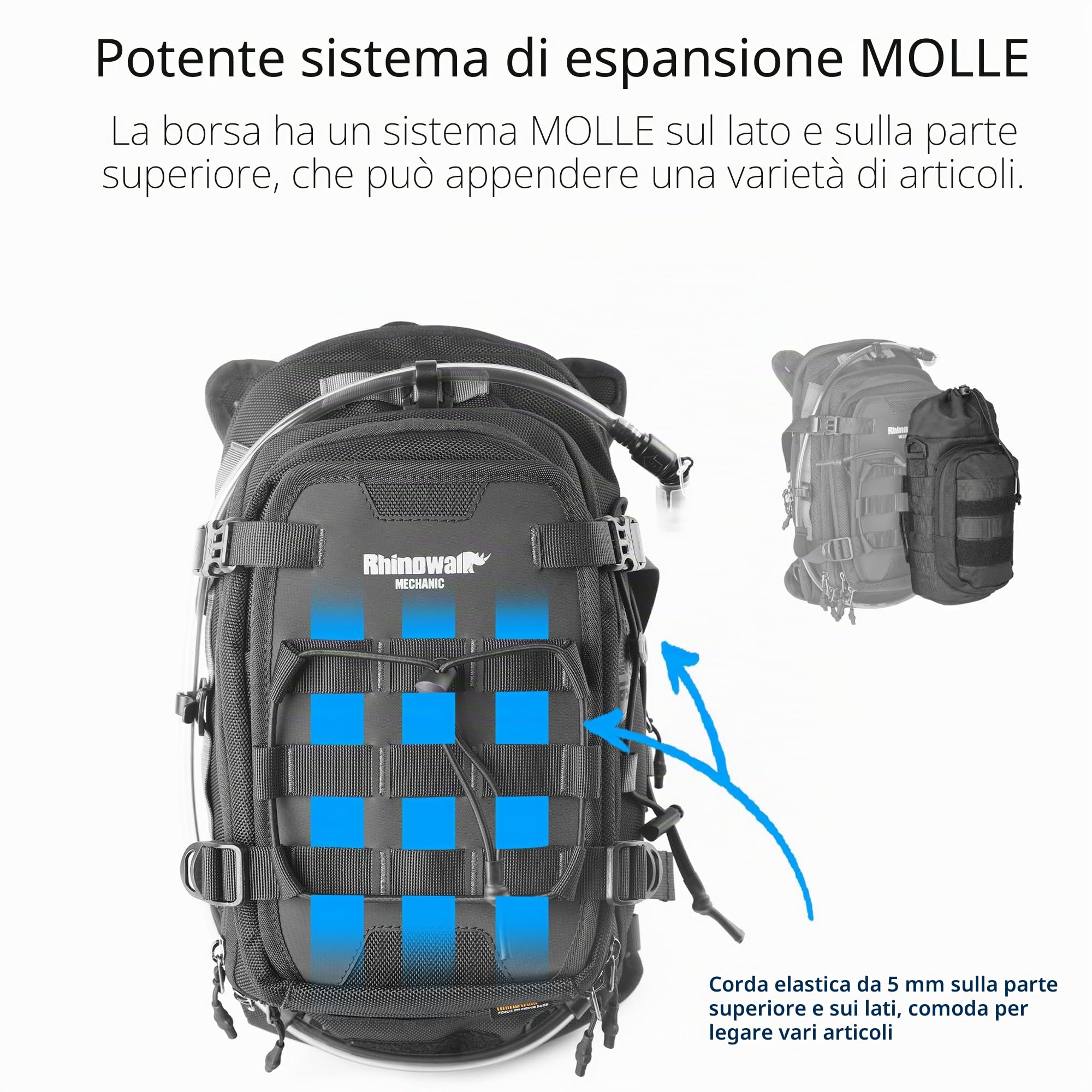 Rhinowalk, zaino per serbatoio moto, borsa per acqua separata, borsa a sacco con sistema MOLLE, si adatta alla maggior parte dei telai di moto da avventura e sport