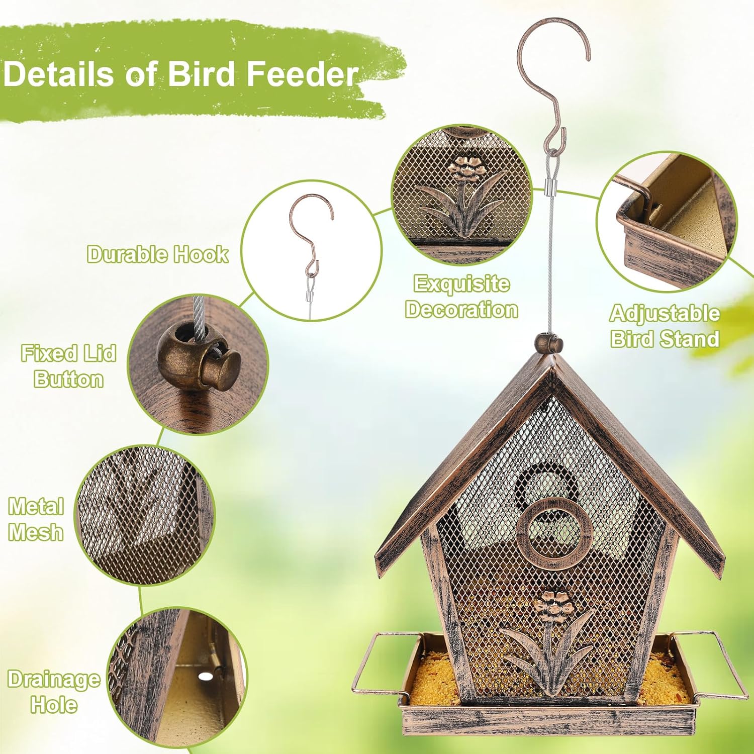 Bird Feeder, Metal Bird Feeders for Outdoors Hanging, Small Wild Birdfeeder for Outside Garden Yard Backyard, 2.5LB Capacity - Image 2