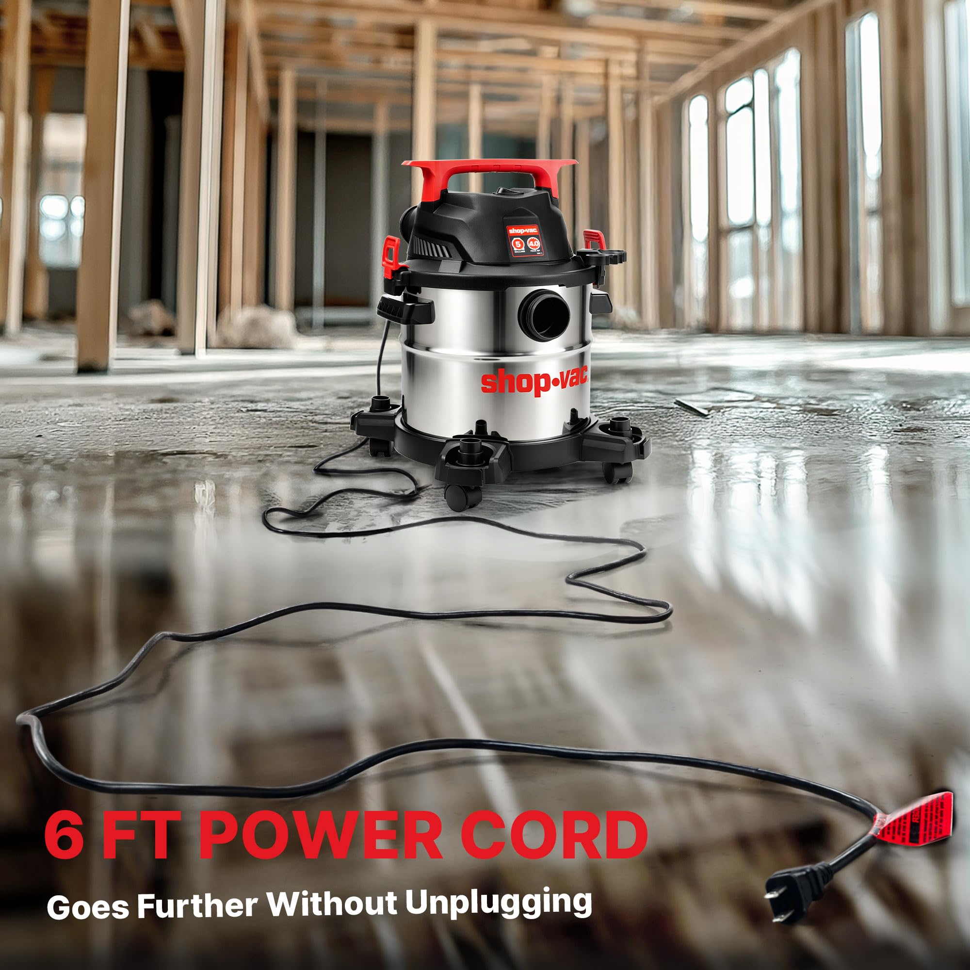 Shop-Vac 5430162 Aspiradora húmeda/Seca, 5 galones, 4 Puntos HP, Manguera de 3,5 cm de diámetro x 1,8 m, Cable de 1,8 m de Largo, Ideal para Lugares de Trabajo, Garaje, Taller y hogar