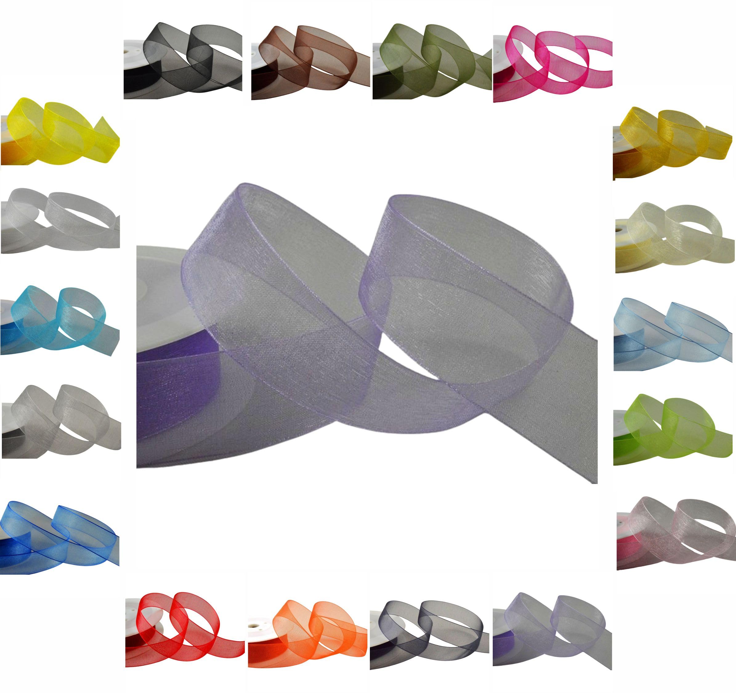 50m / 25m Roll Luxury Organza Woven Edge Ribbon Reel Rolls 3mm, 9mm, 15mm, 25mm, 40mm (Lilac, 40mm x 25 Metres)
