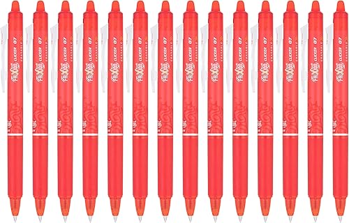 Pilot, FriXion Clicker - Bolígrafos de gel borrables, punta fina de 0.028 in, paquete de 14, color rojo Negro -,Puntos