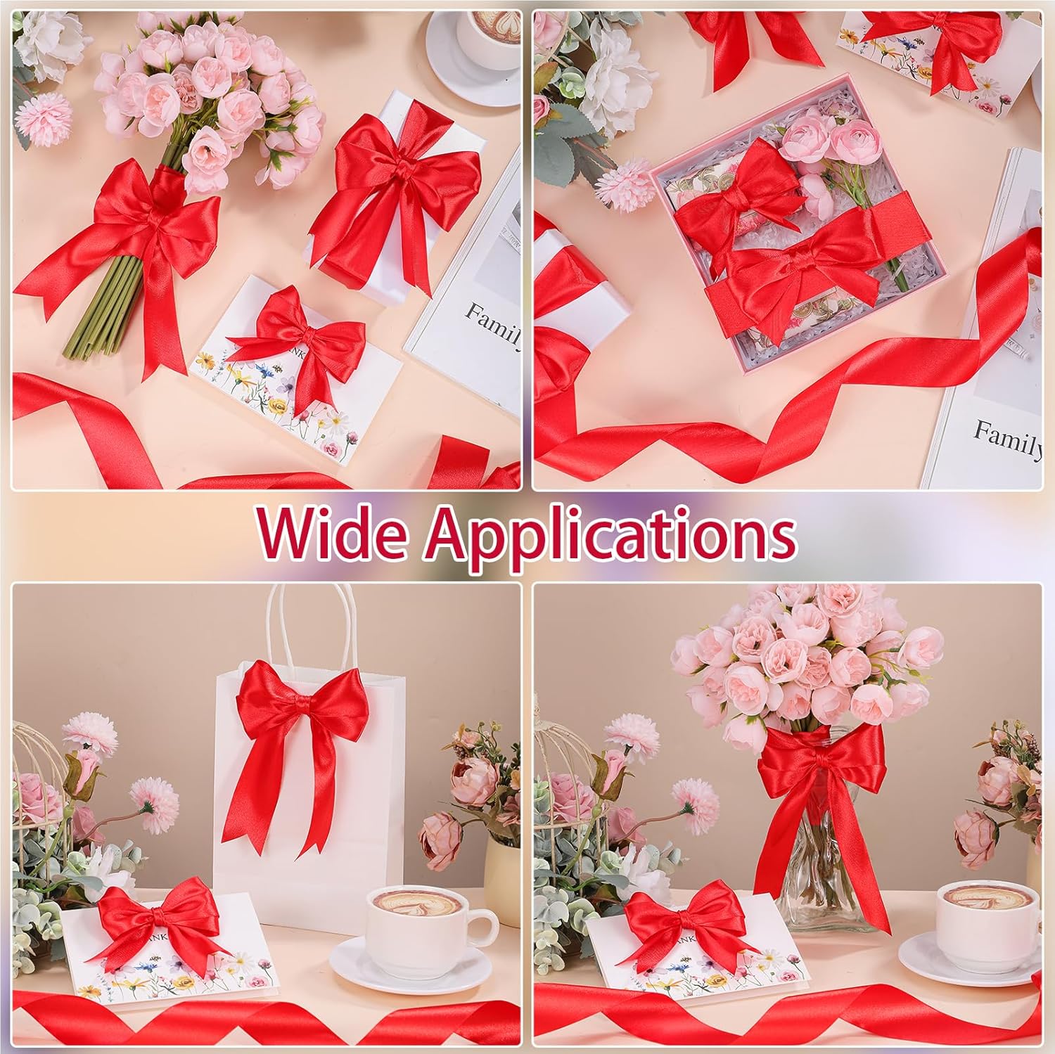 Red Ribbon 1 1/2 Inch 60 Yards Red Satin Ribbons for Easter Basket Decorations Gift Wrapping Handmade Roses Wall Dorm Decor Bows Crafts Flower Bouquet Wedding Party - Image 5