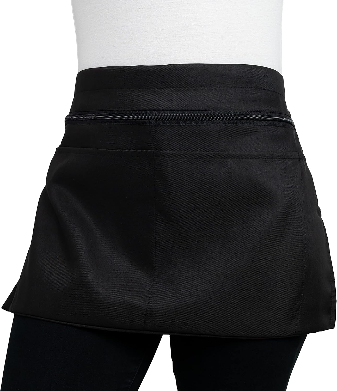 iServ Clip-on Black Half Apron with Zipper Pocket (22x13 inches) Waist Apron. Home| Kitchen| Teacher| Waitress| Server Apron