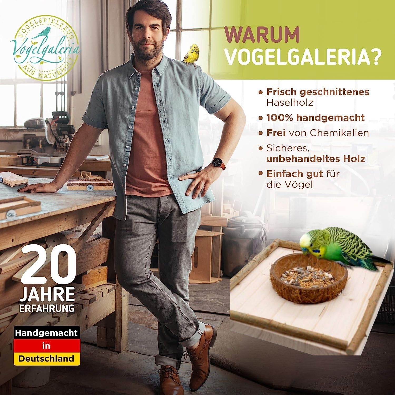 Vogelgaleria Planchette avec Bol en Noix de Coco Amovible Mangeoire pour Oiseaux