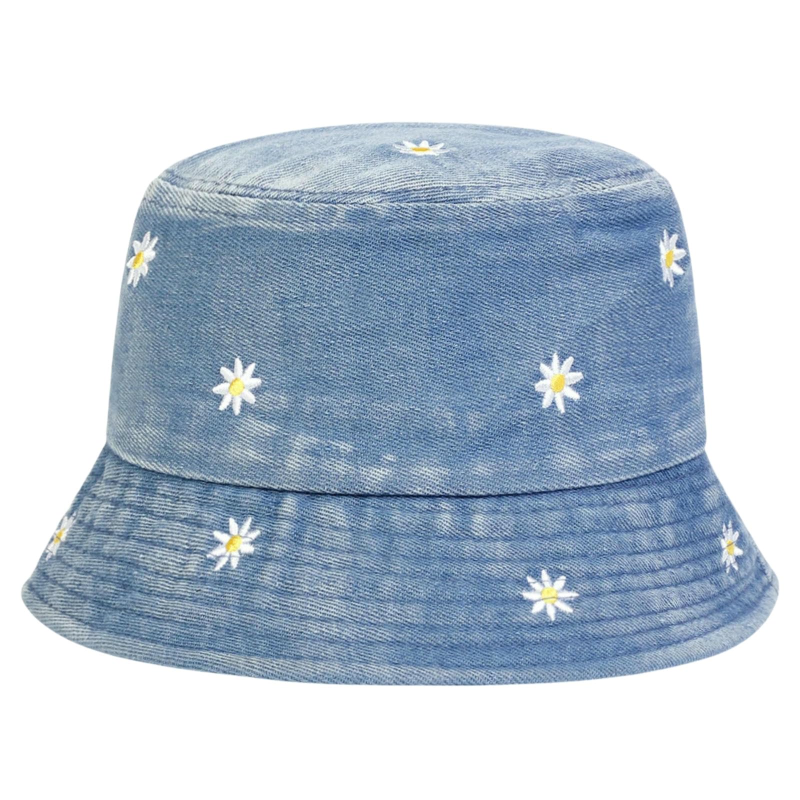 Kapelusz rybacki unisex stokrotka haft denim wiadro kapelusze czapki rybackie outdoor casualowa czapka przeciwsłoneczna kapelusz przeciwsłoneczny kapelusz - ciemnoszary