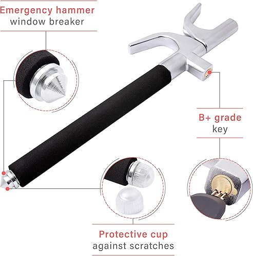 Miniatura 4 de VaygWay Cerradura antirrobo universal para volante de automóvil con interruptor de ventana de emergencia y 3 llaves, cuerpo de acero duradero,
