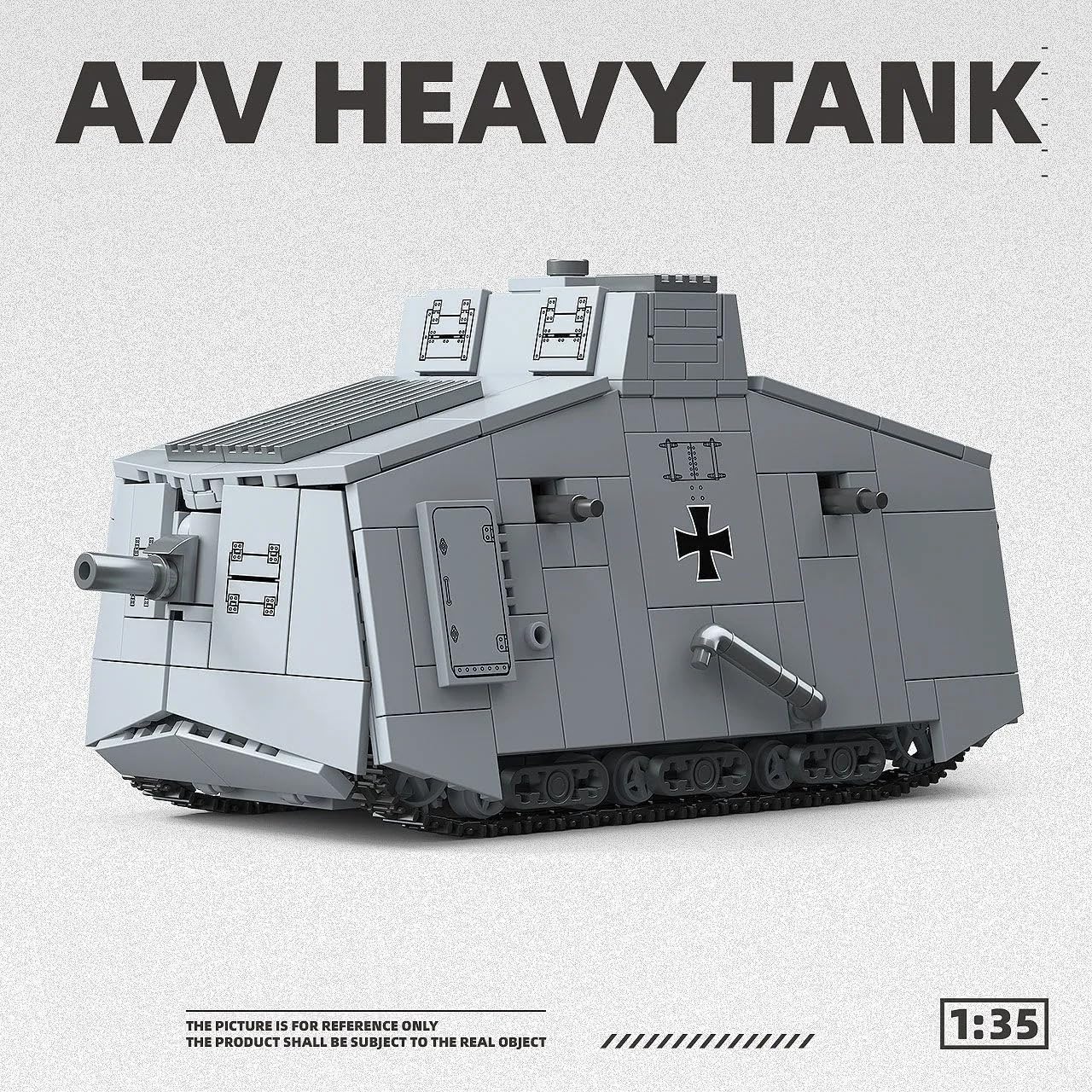 Technik Panzer Bausteine Bausatz, 940 Teile Militär A7V Schwerer Panzer Konstruktionsspielzeug, WW2 Armee Klemmbausteine Tank Modellbausatz, Geschenk für Teenager und Erwachsene