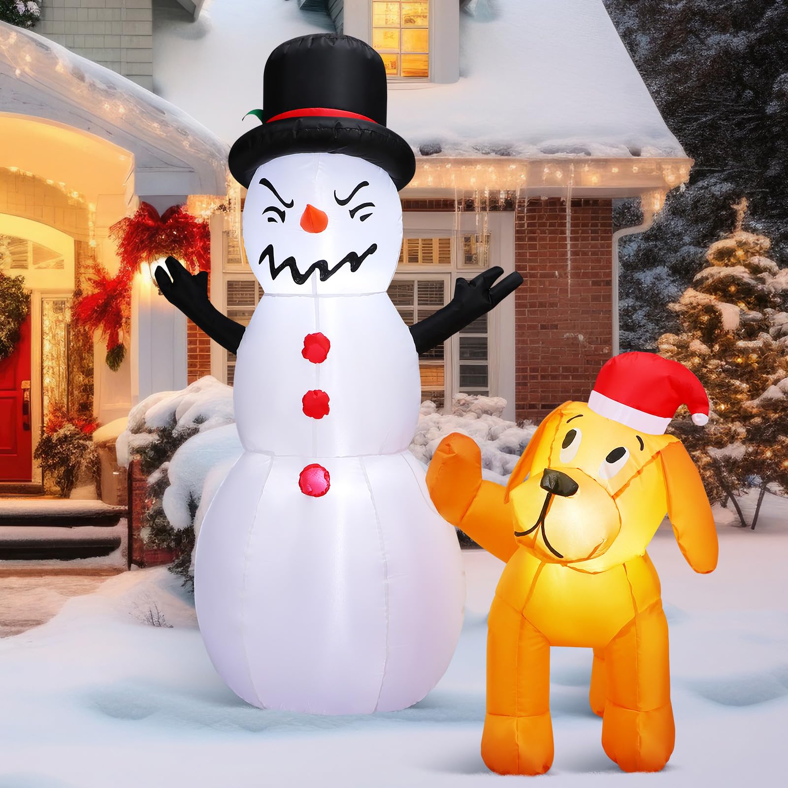 Pupazzo di neve di Natale alto 1,2 m che fa pipì con cane che fa pipì decorazioni gonfiabili per esterni, cortile, pupazzo di neve e cane, decorazione natalizia con luci a LED per feste di