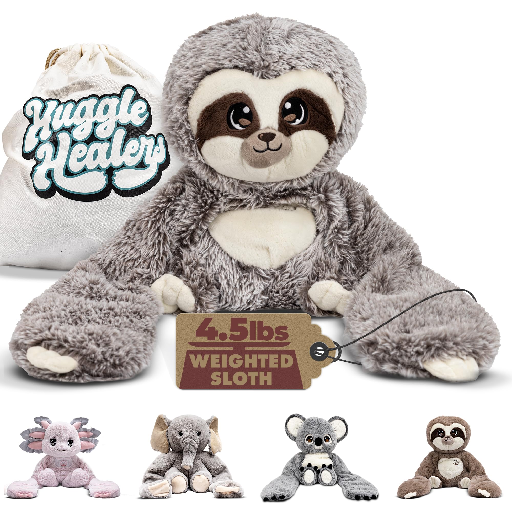 Huggle Healers Weighted Stuffed Animals for Adults, Teens and Kids - 40 Inch Long Plush Arms for Hugs - 4.5lb Sloth Stuffed Animal Plushies - Marshmallow Sloth
