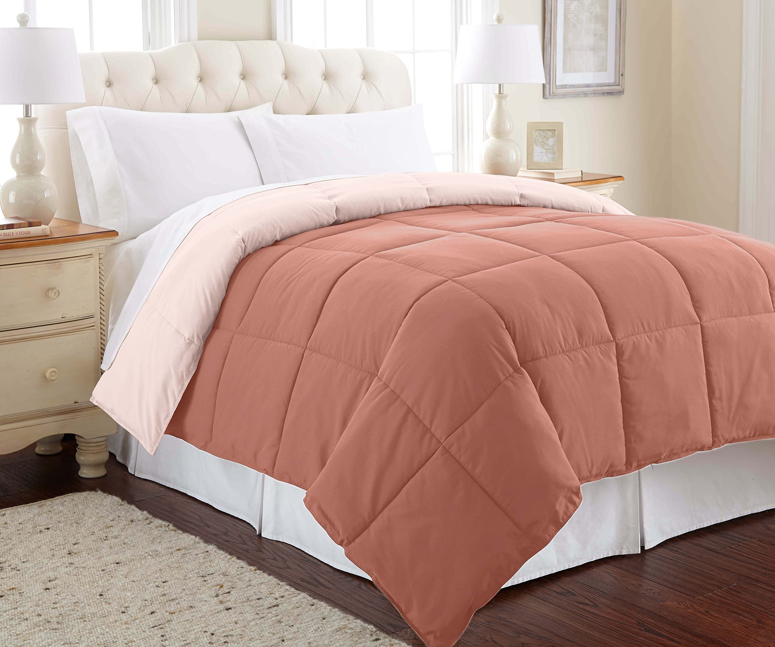 Modern Threads Down Alternative Microfiber Quilted Reversible Comforter & Duvet Insert - Soft, Comfortable Alternative to Goose Down - Bedding for All Seasons Rosewood/Rose Twin