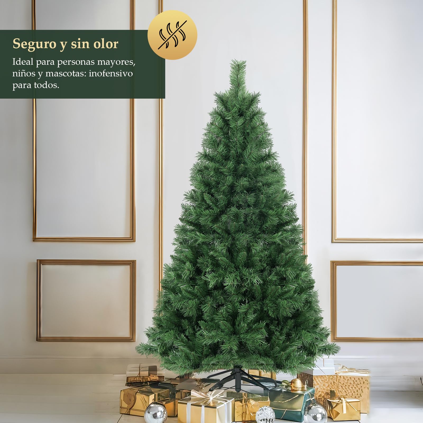 SALCAR Arbol de Navidad Artificial 150 cm, Árbol de Navidad con Guantes y 408 Puntas de Rama Soporte de Metal, Montaje Rápido, Ignífugo, Abeto