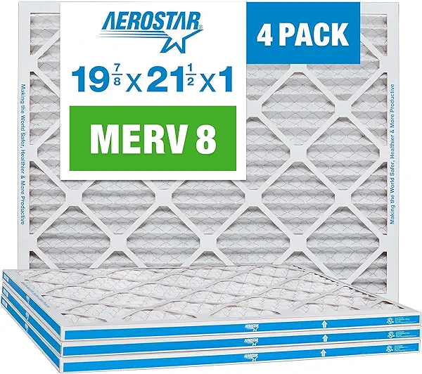 Aerostar 19.875x21.5x1 MERV 8 - 4 Count - High Efficiency Pleated HVAC, Furnace & Air Conditioner Filters - Removes Dust, Lint, Mold & Allergy-Causing Pollen