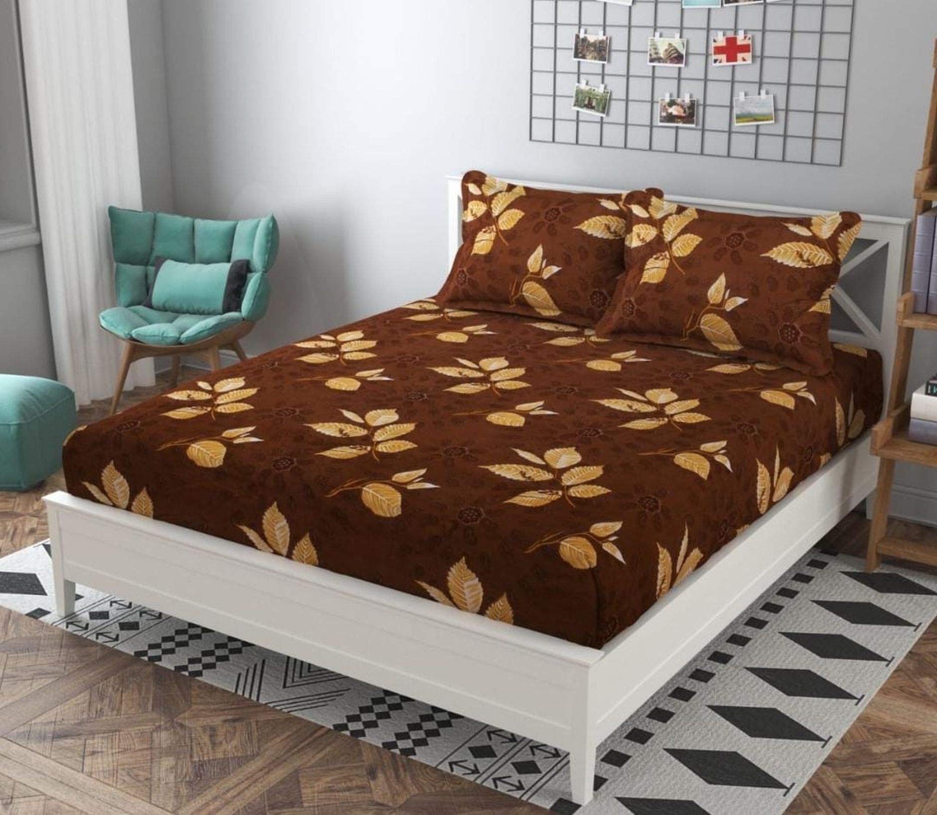 BhaiJi XXXL King Bedsheet for Double Bed, Super King Size 110 Inch, 9 Feet, with 2 Large Size Pillow Covers, Without Joint King Size, Brown Abstract