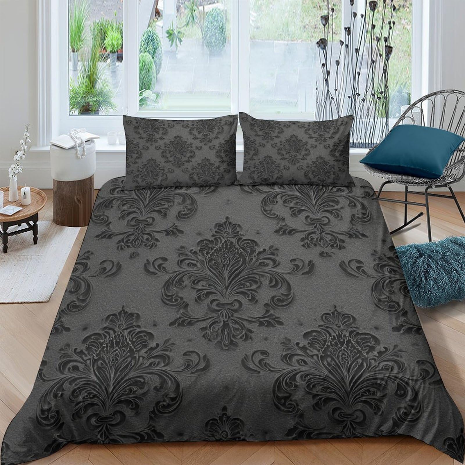 Ctjqhvkz Style-5 3D Printed Baroque Damask Fitted Sheet Microfiber Black Ornate Mattress Cover For Bedroom Guestroom Decor Easy Care Single（135X200cm）