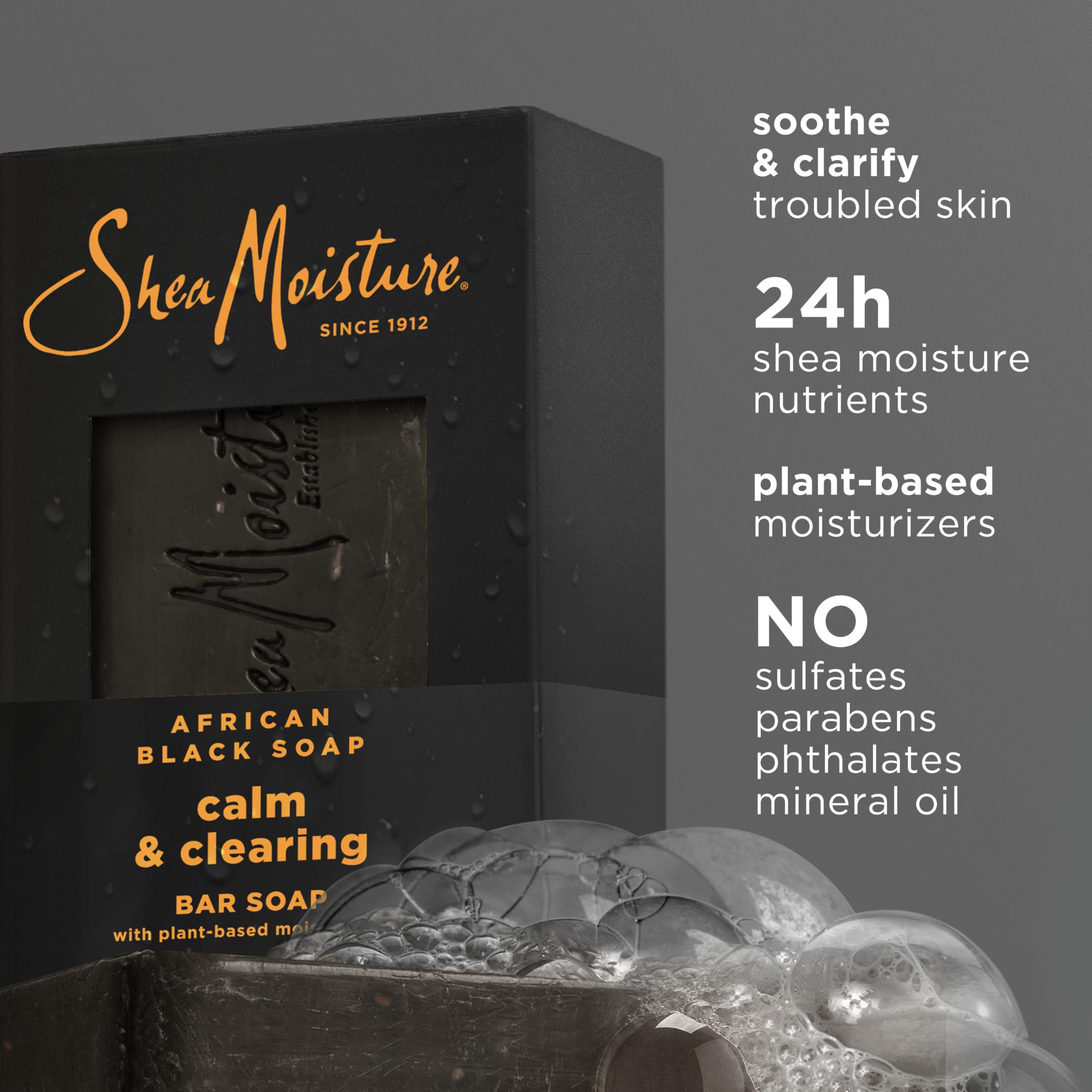 SheaMoisture Bar soap African Black Soap 4 count Soothe and Clarify Skin Soothing and Clarifying bar soap with 24h shea moisture nutrients for Healthy, Glowing Skin 8 oz