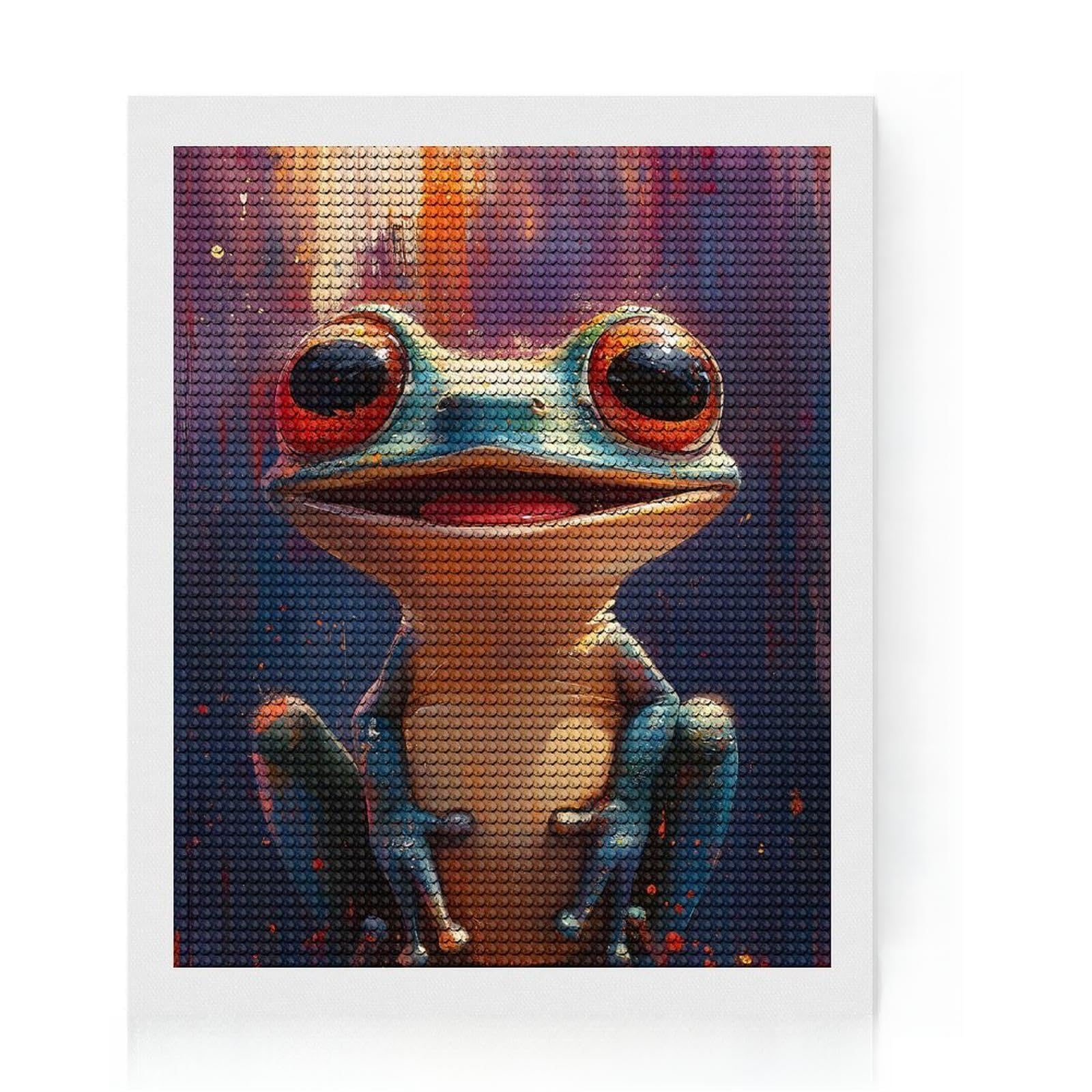 Junmoney Smiling Frog Painting Full Drill Diamond Painting Kit 16"x20", Full Kit Included, Aesthetic Room Decor, for Family Craft Time