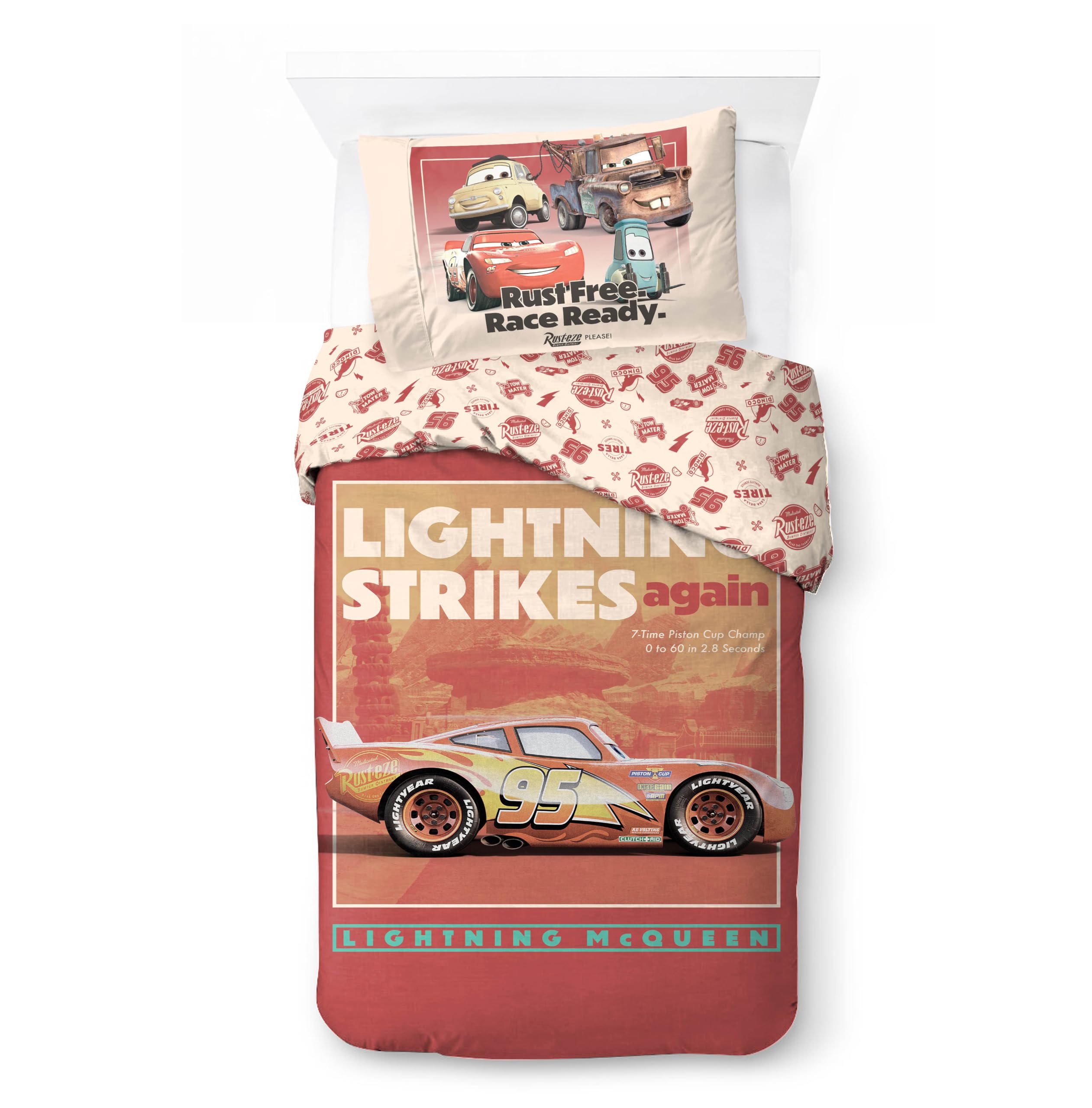 Jay Franco Children's Disney Cars Single Duvet Cover Set – 100% Cotton Super Soft Bedding with Pillowcase, Official Licensed Product, Crimson, 2 Piece Set