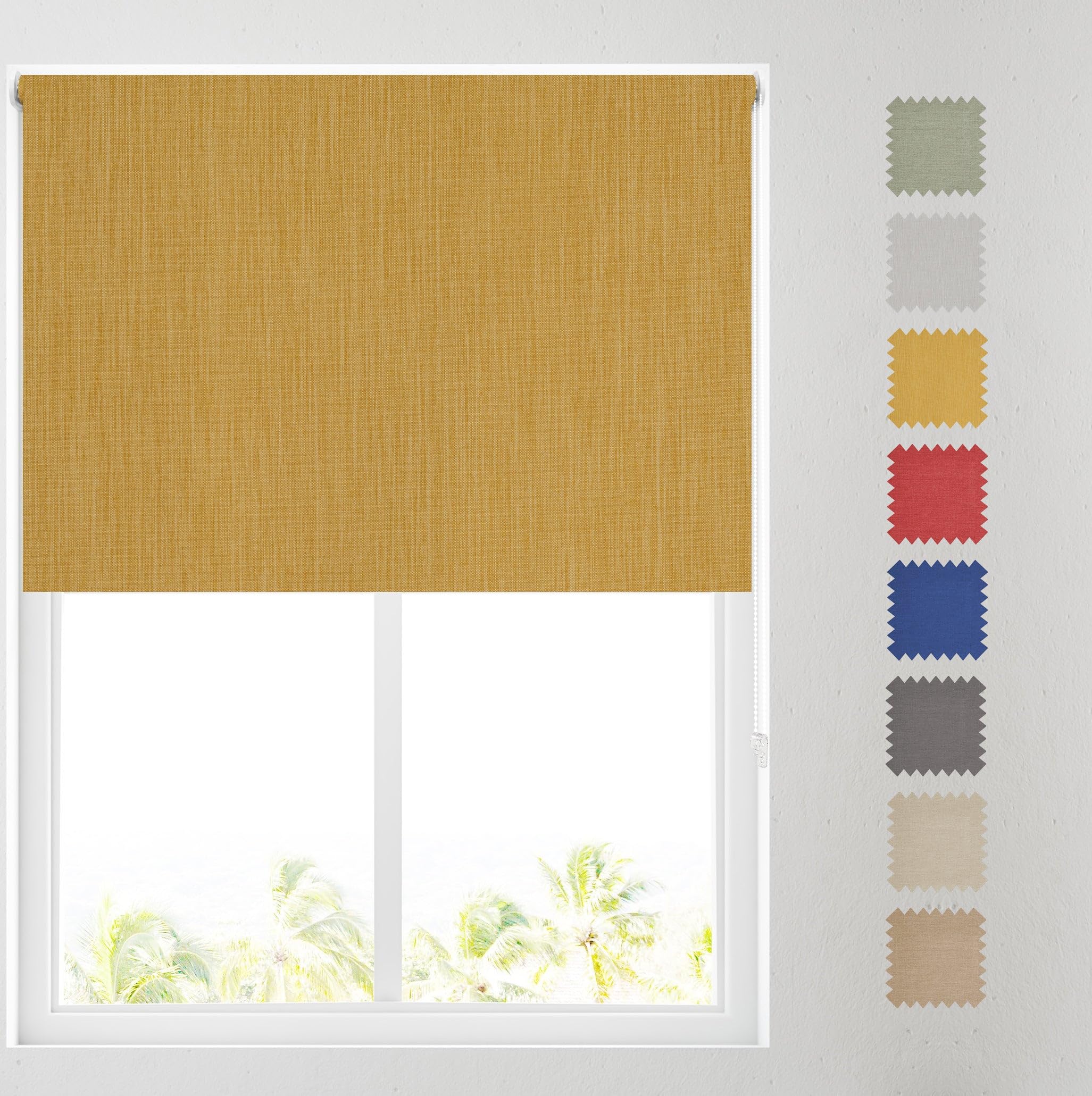 Barnes Blinds And Interiors Ochre Barnes Blinds - Paris Textured Blackout Roller Blinds For Windows, Custom Cut To Size - Durable Fittings, Easy Fit ( 61Cm)